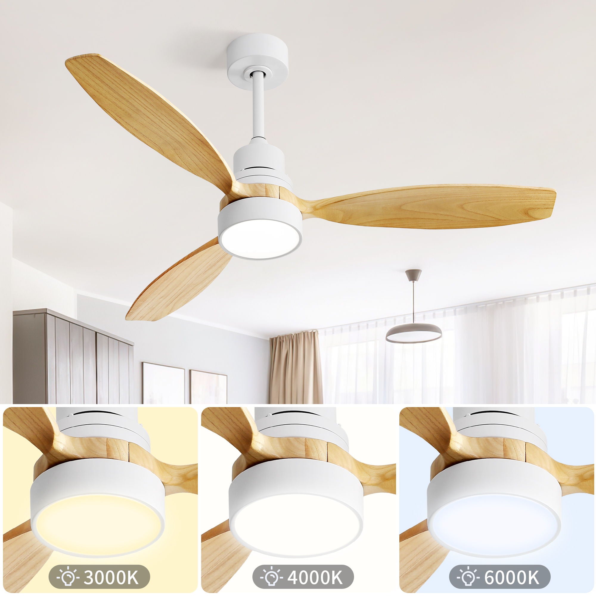 Indoor Ceiling Fan With Dimmable LED Light, 6 Speed Remote ControlLED DC Motor, Reversible Blades