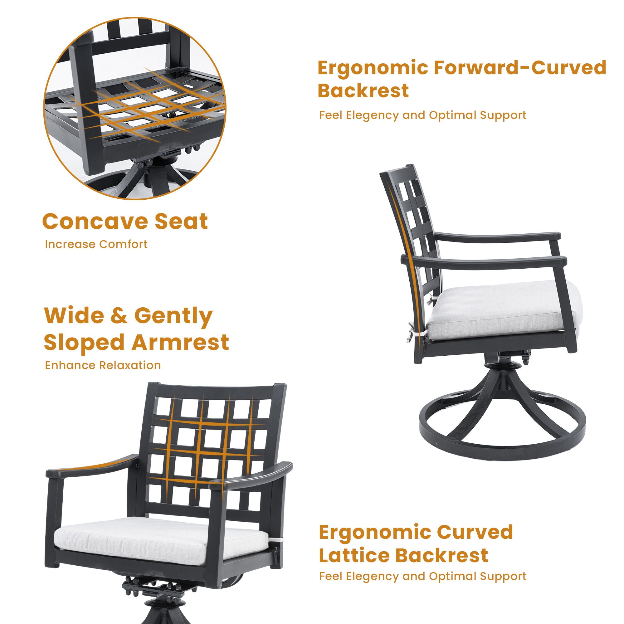 Modern Classic Outdoor Dining Swivel Rockers With Sunbrella Cushion, Lattice Design, Weather Resistant Frame (Set of 2) - Ember Black - Best Buy Furniture