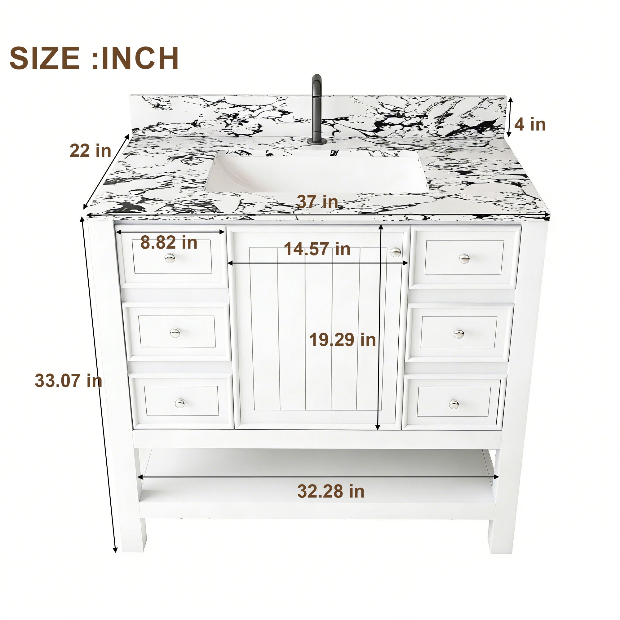 Bathroom Vanity Set With 3 Drawers And Storage Cabinet, Single Faucet Hole - White