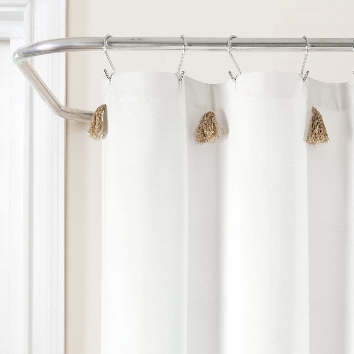 Boho Tassel Stripe Yarn Dyed Recycled Cotton Blend Shower Curtain