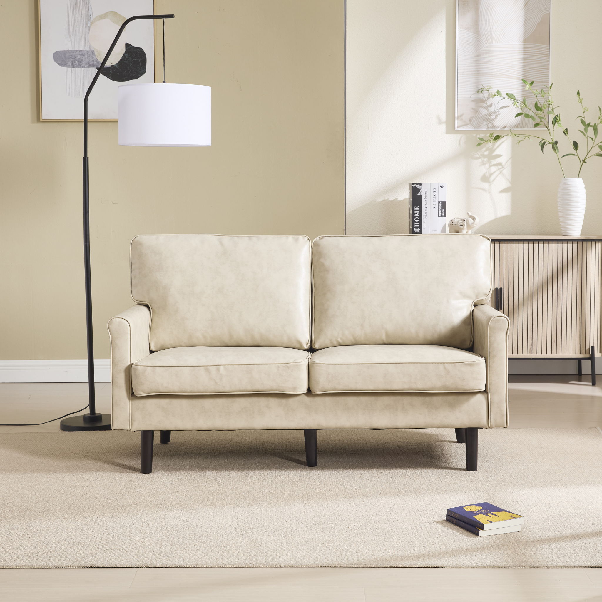 Mid Century Modern Loveseat Sofa With USB Ports, Removable Pillow Cover
