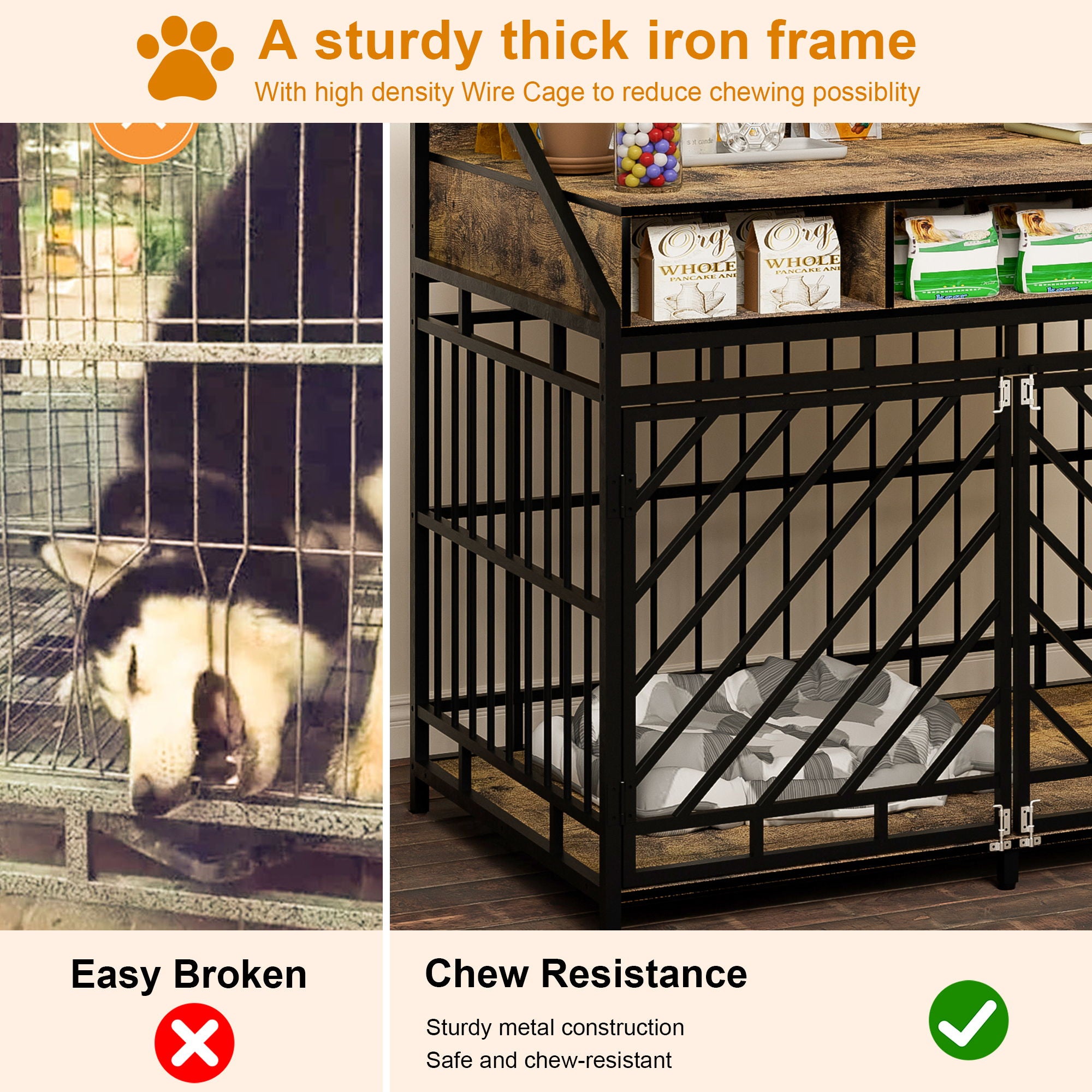 Wooden Dog Crate Furniture With Divider And Storage Drawers For Large Dogs - Rustic Brown