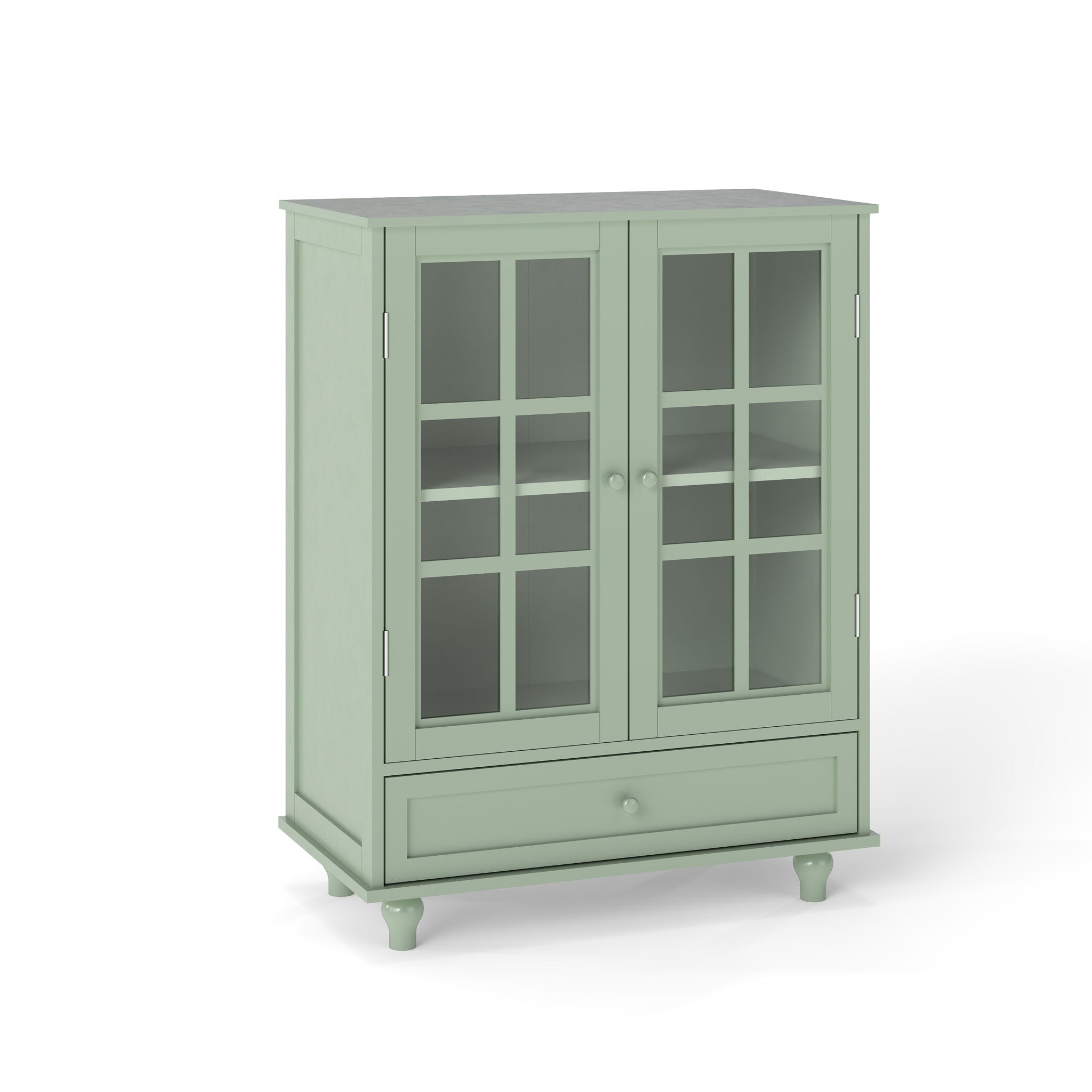 Minimalist Buffet Cabinet With Double Glass Doors And Drawer