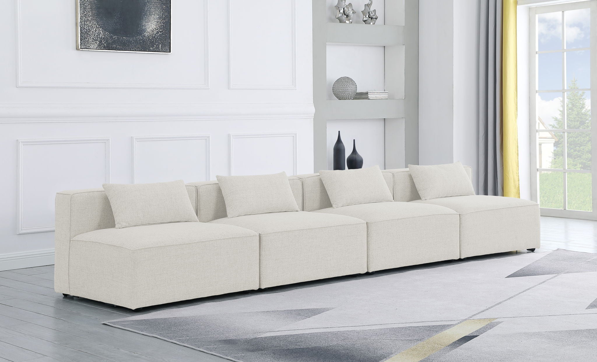 Cube - Linen Modular 4 Seat Armless Sofa