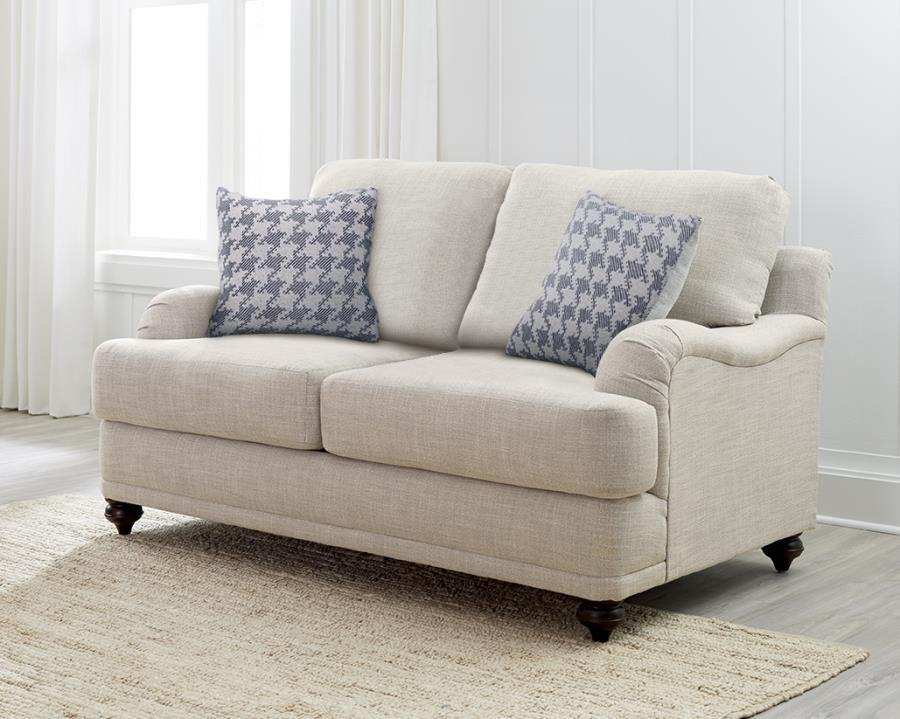 Glenn - Upholstered English Arm Loveseat - Light Gray And Blue