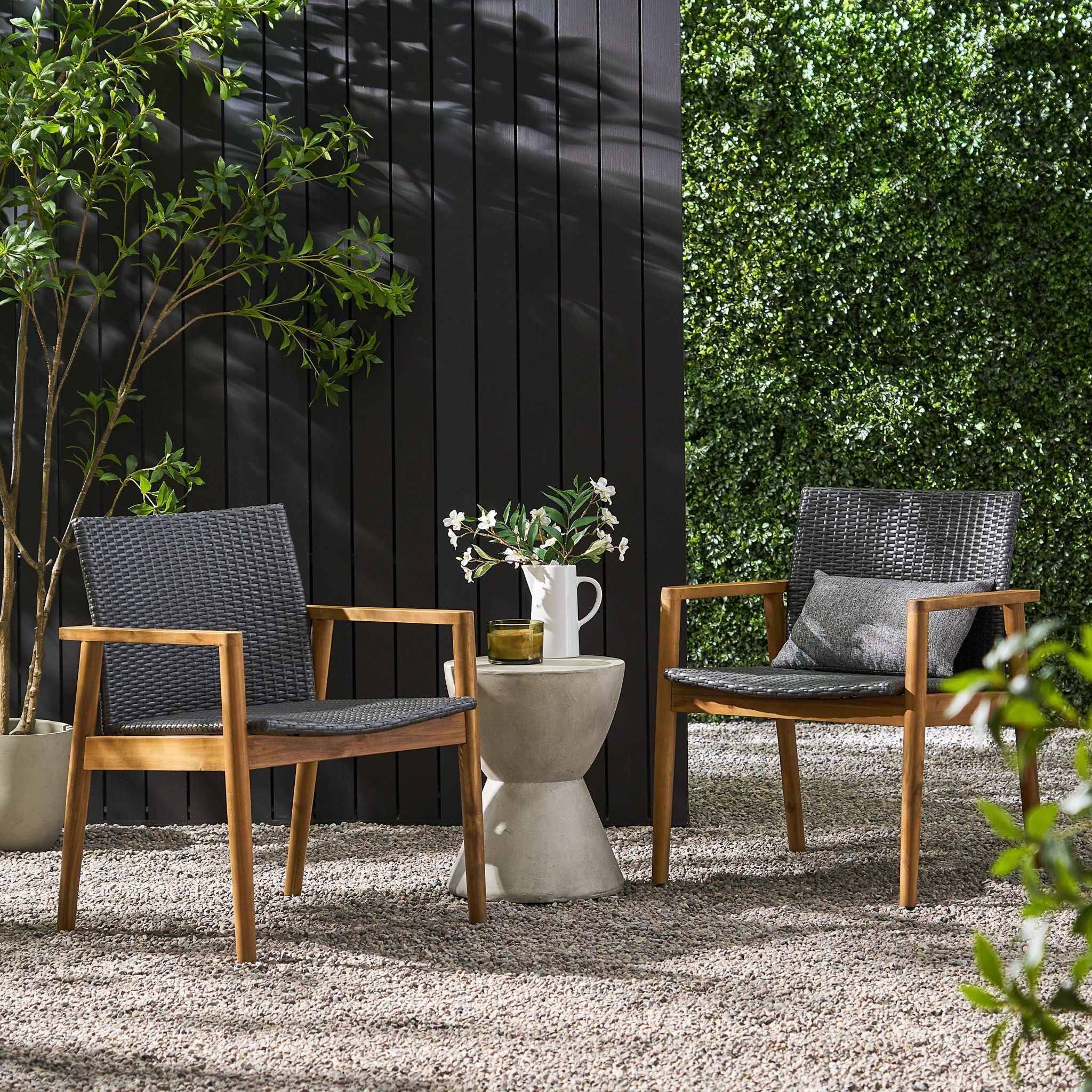 Tranquilize - Outdoor Wooden Club Chair With Woven Wicker Seat And Back (Set of 2) - Light Brown