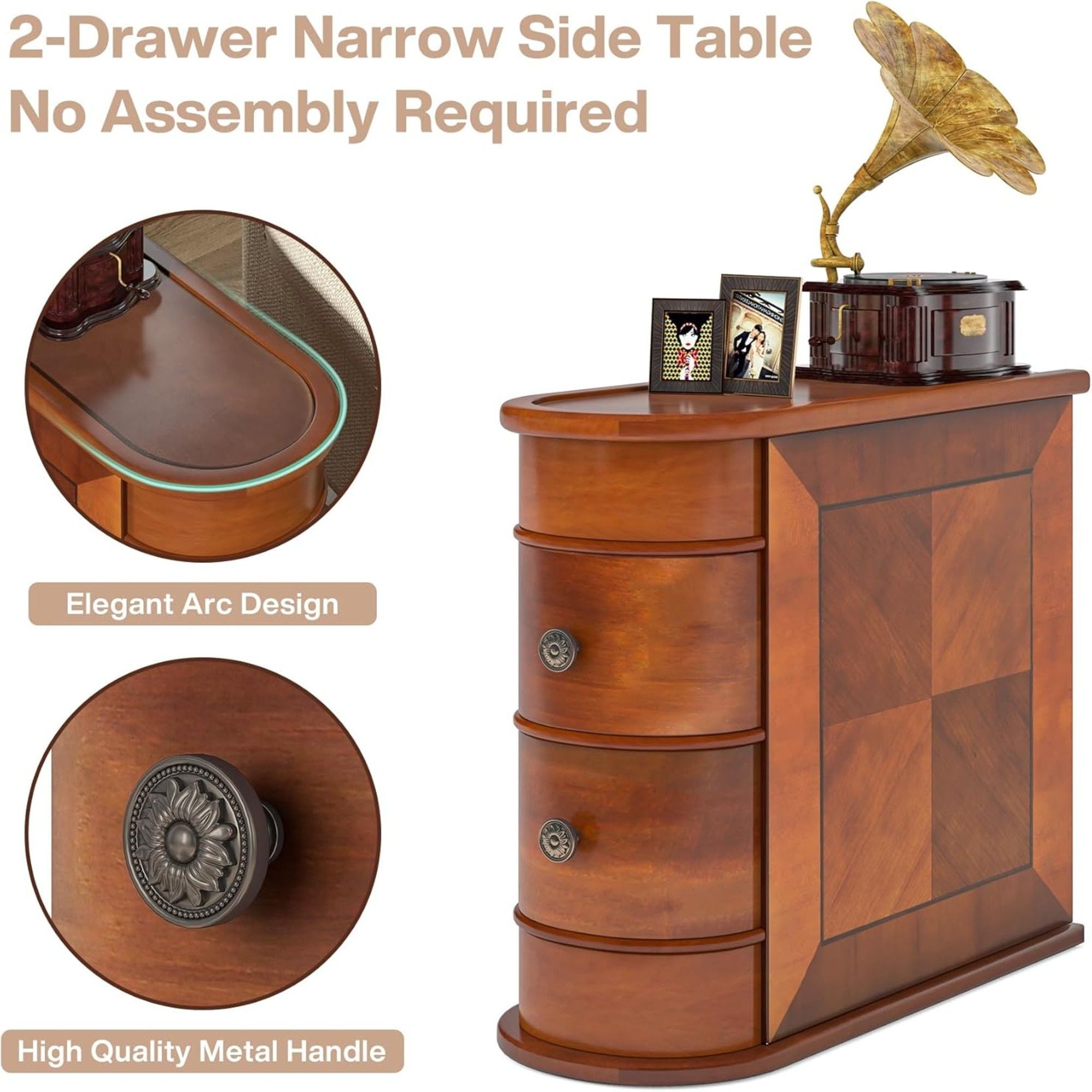 Narrow 2 Drawer End Table