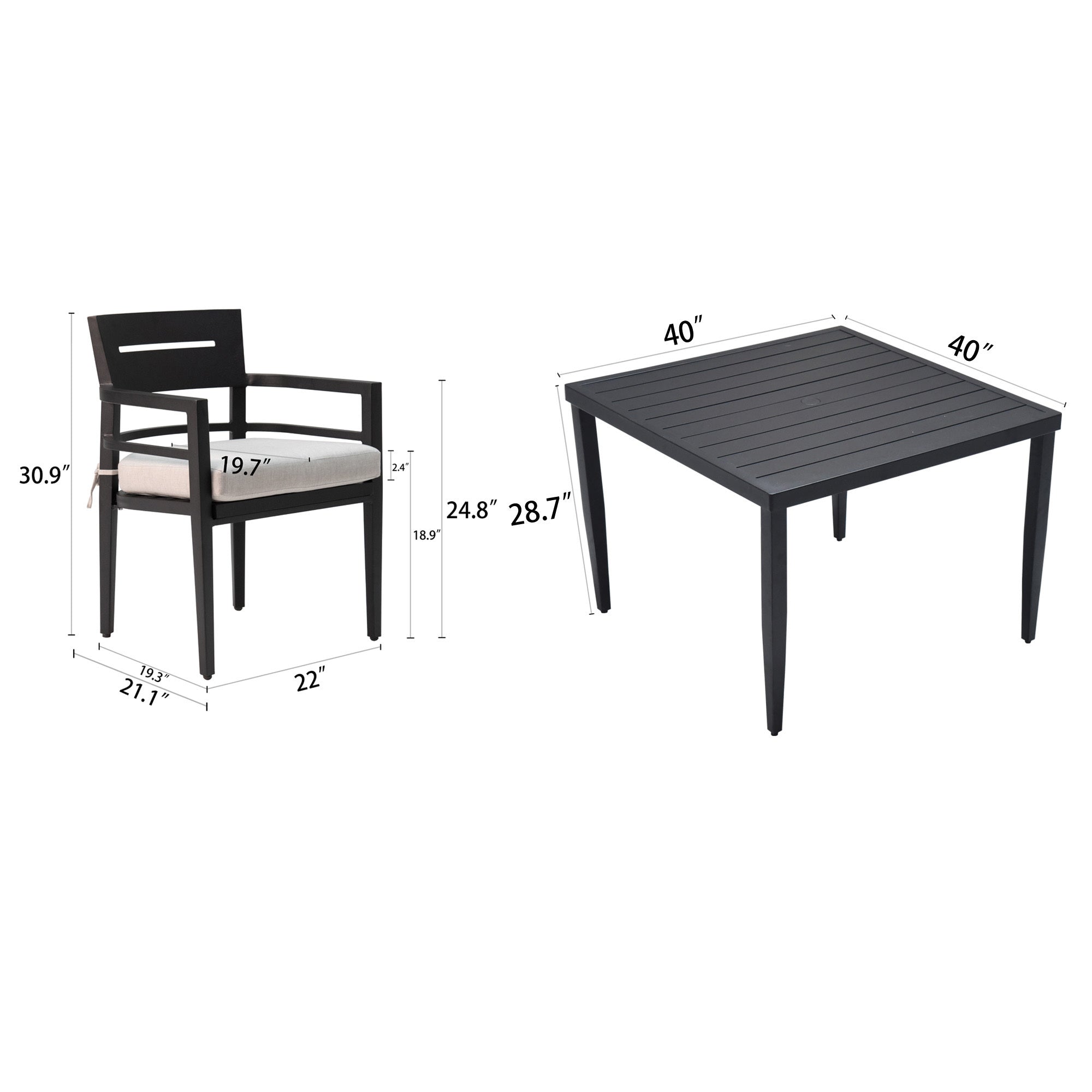 5-piece outdoor patio aluminum furniture, modern dining set, ember black