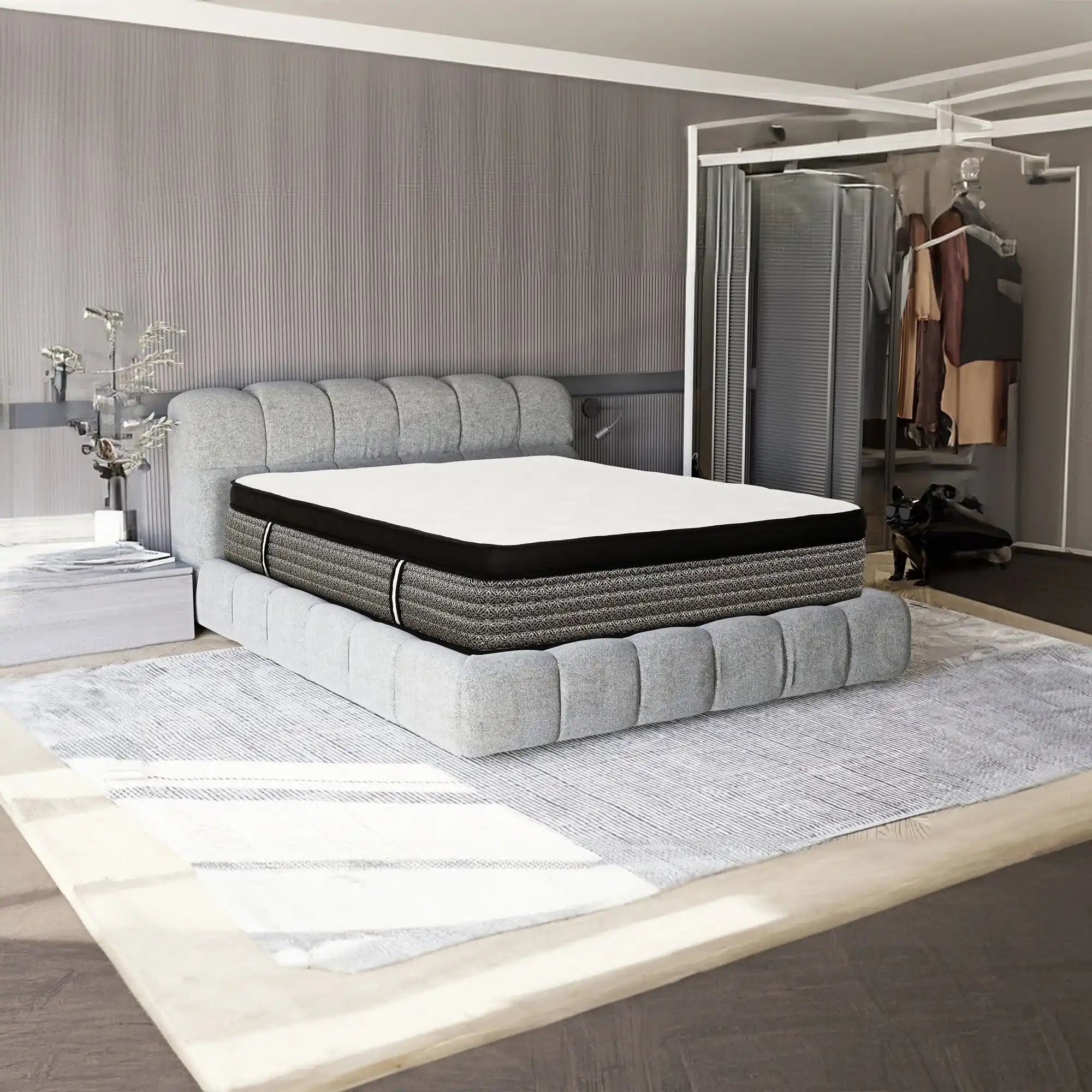 Premium 16" Queen Size Hybrid Mattress In A Box Plush Gel Memory Foam Top With Cooling Technology - Gray / White
