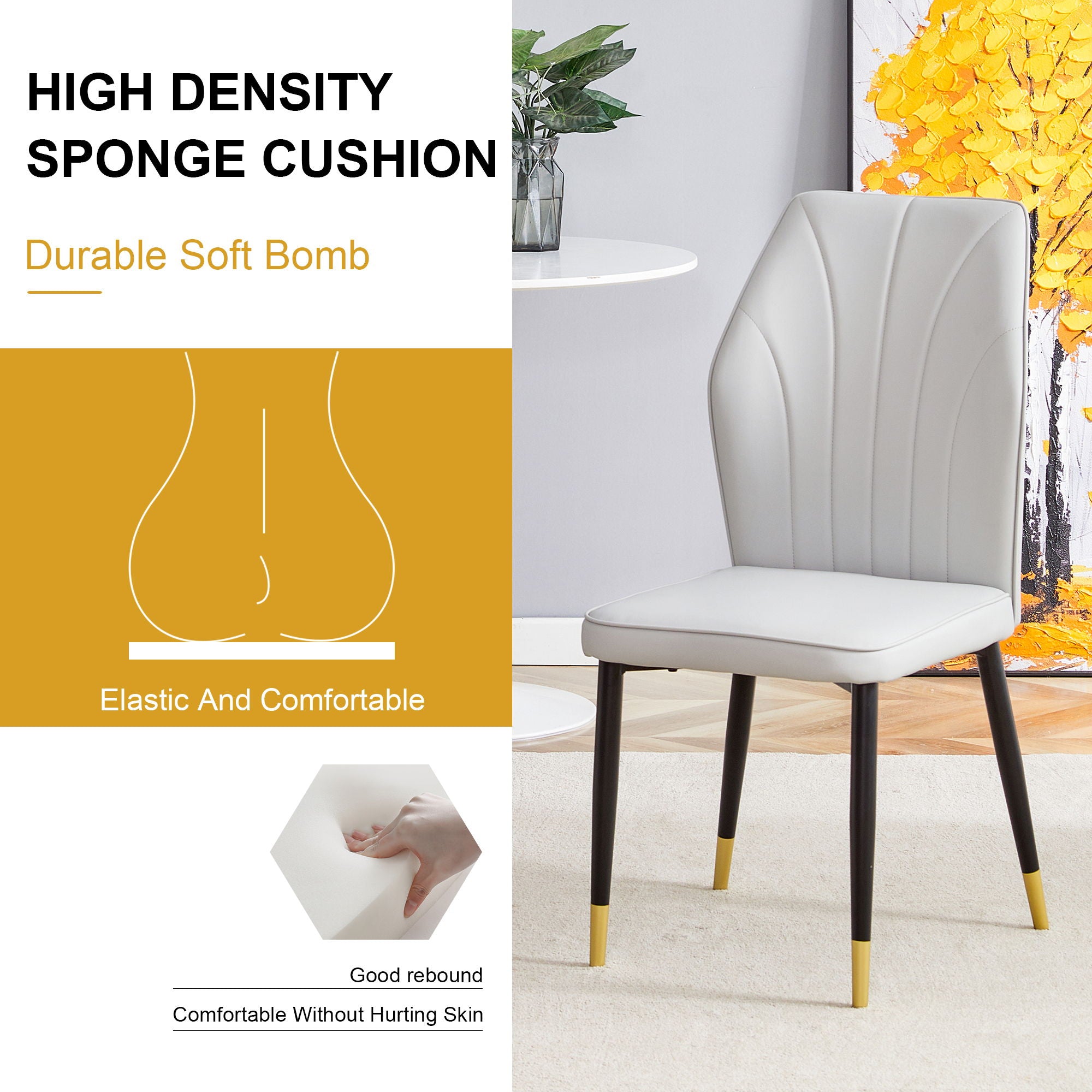 4 Modern Dining Chairs With Stylish Patterned Backrest And Metal Legs