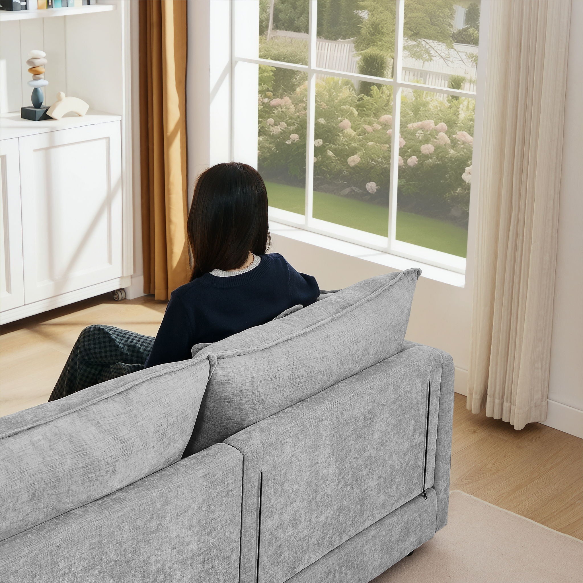 Modular L-Shaped Sectional Sofa With Movable Ottoman
