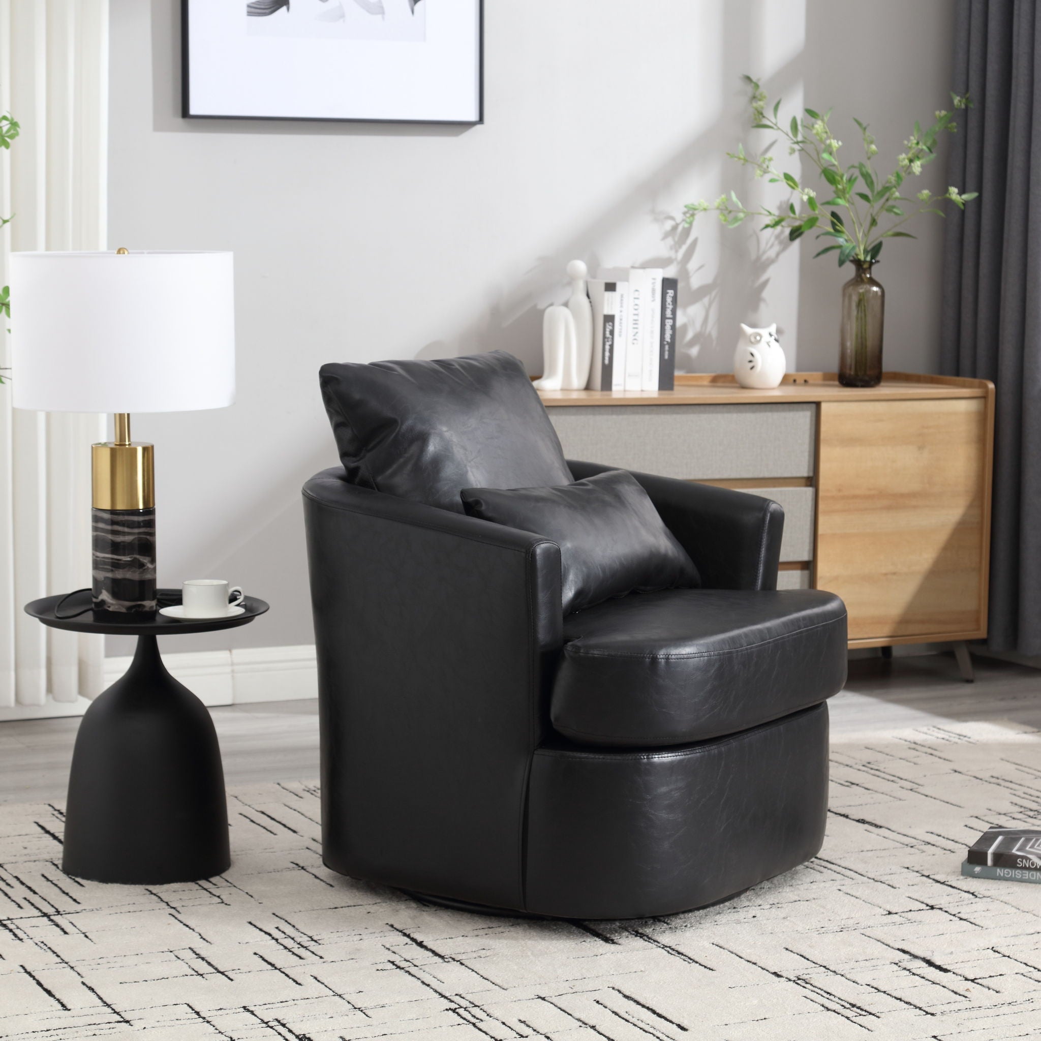 Modern Barrel Comfy Round Accent Sofa Chair, 360 Degree Swivel