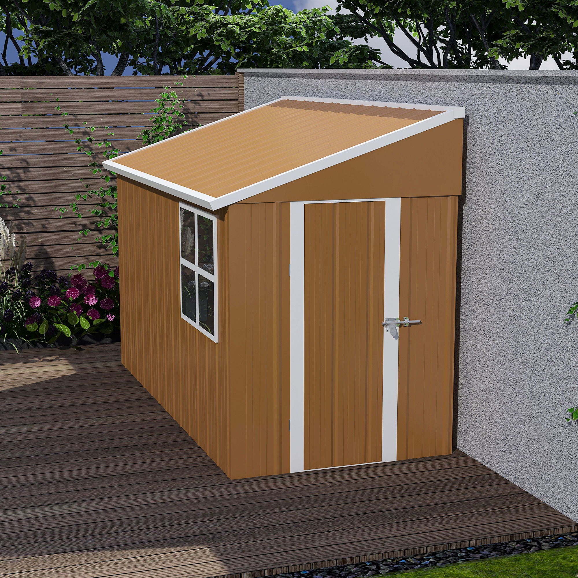 Heavy Duty Metal Storage Shed With Double Doors, Windows & Ventilation Weatherproof Iron Outdoor Garden Shed - Brown