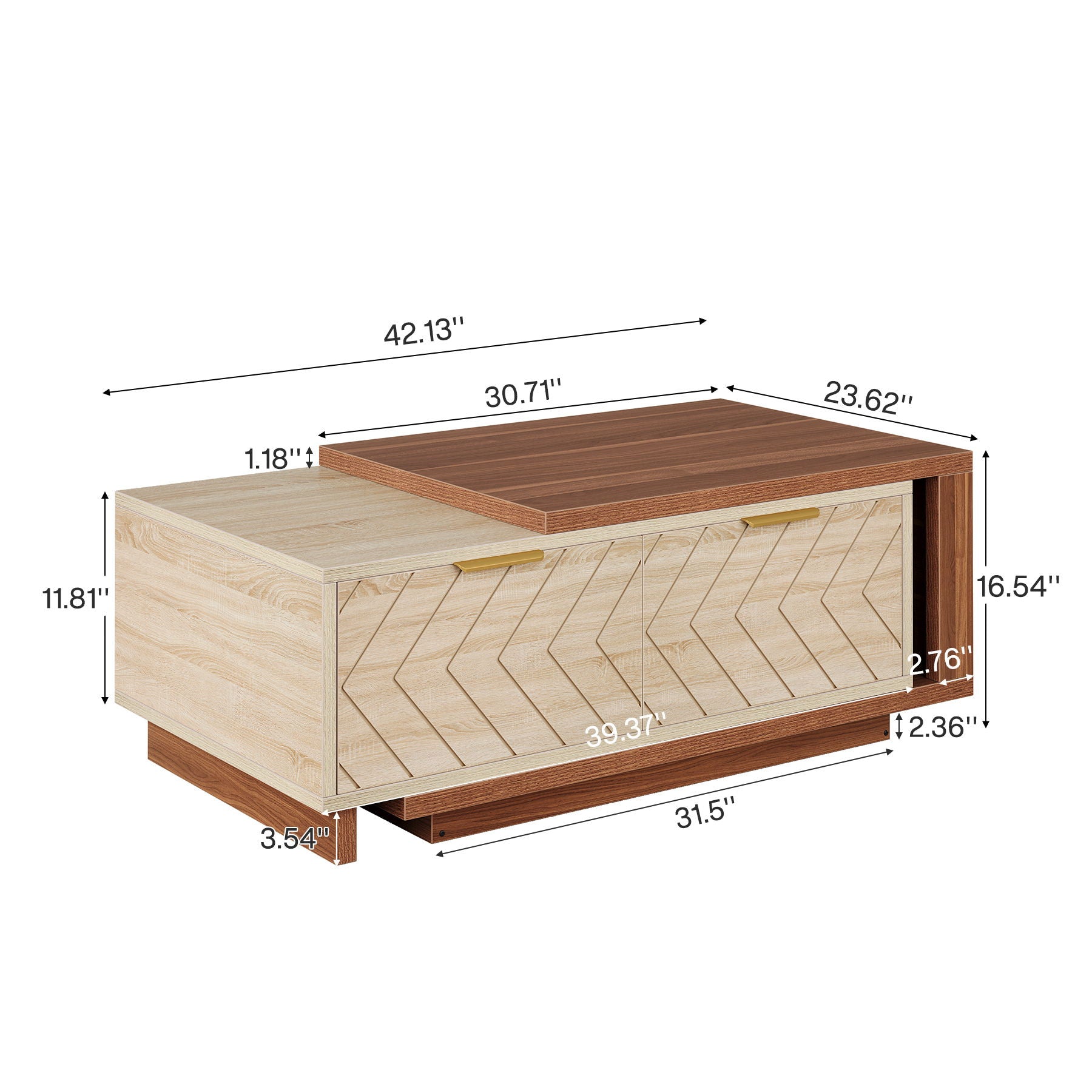 Extendable Coffee Table With 2 Storage Drawers, Dual Tone With Sliding Top, Hidden Storage - Walnut