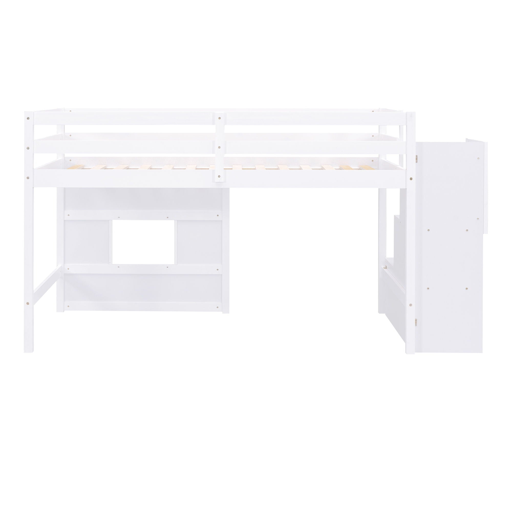 Loft Bed With Storage Staircase, Window & LED Light