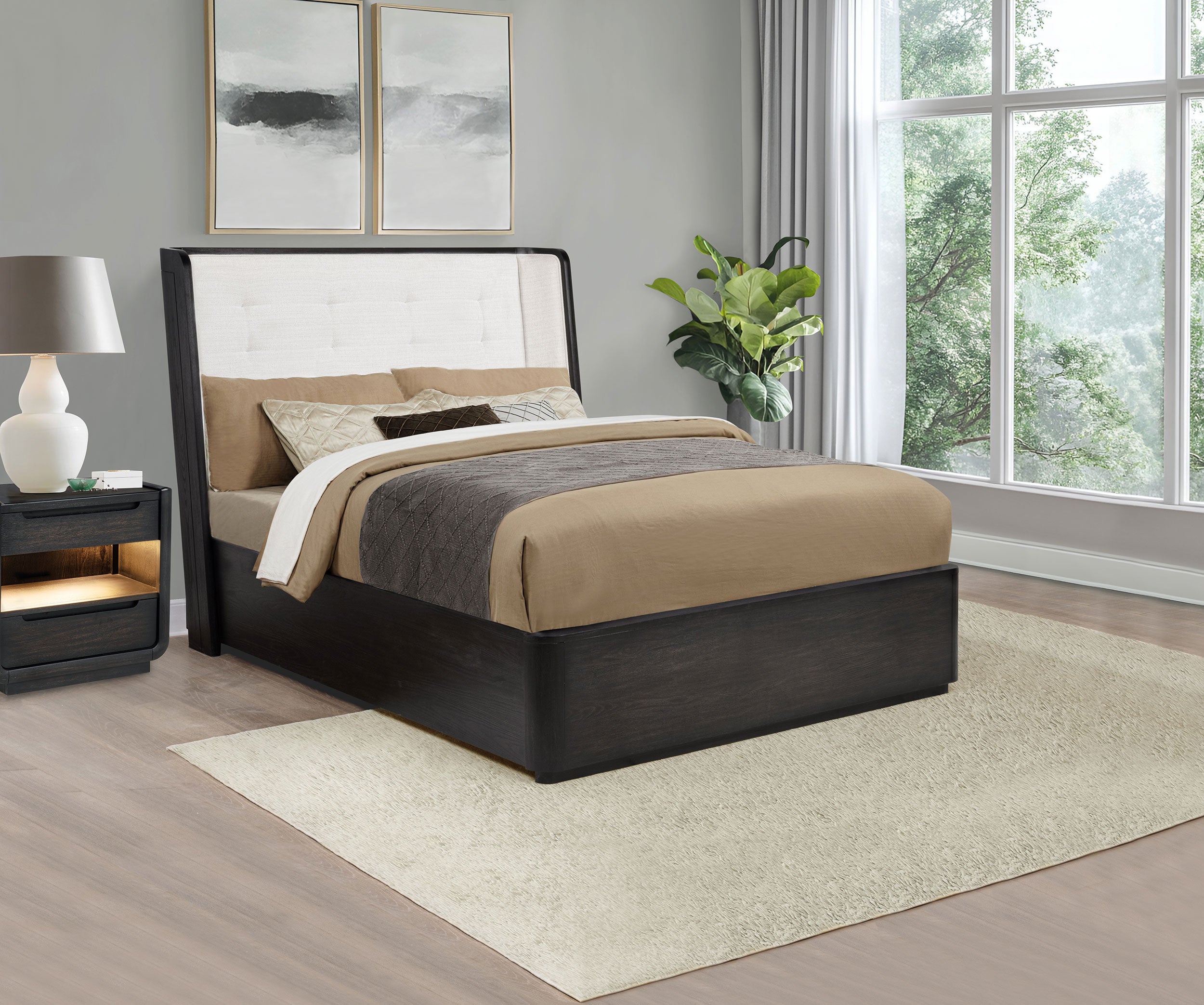 Leandro 55-inch Queen Wingback Bed Burnished Black-