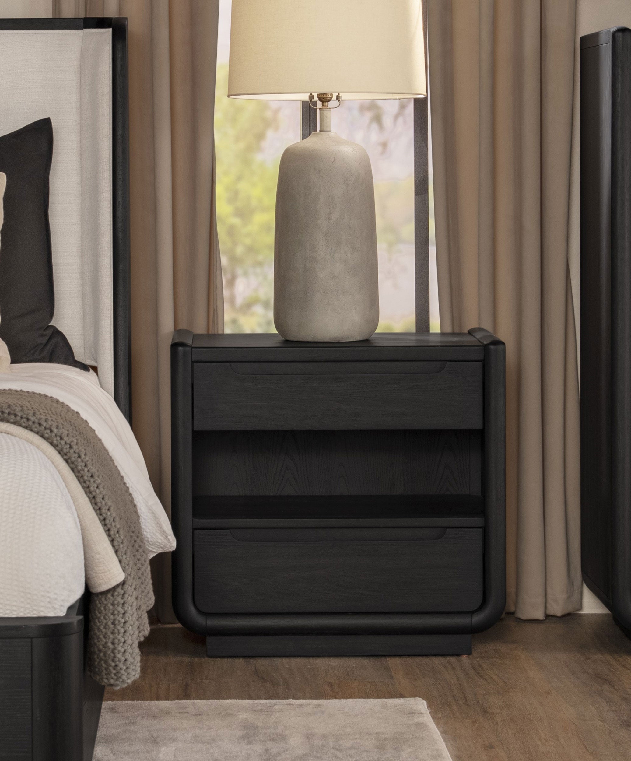 Leandro 2-drawer LED Nightstand with USB Burnished Black-