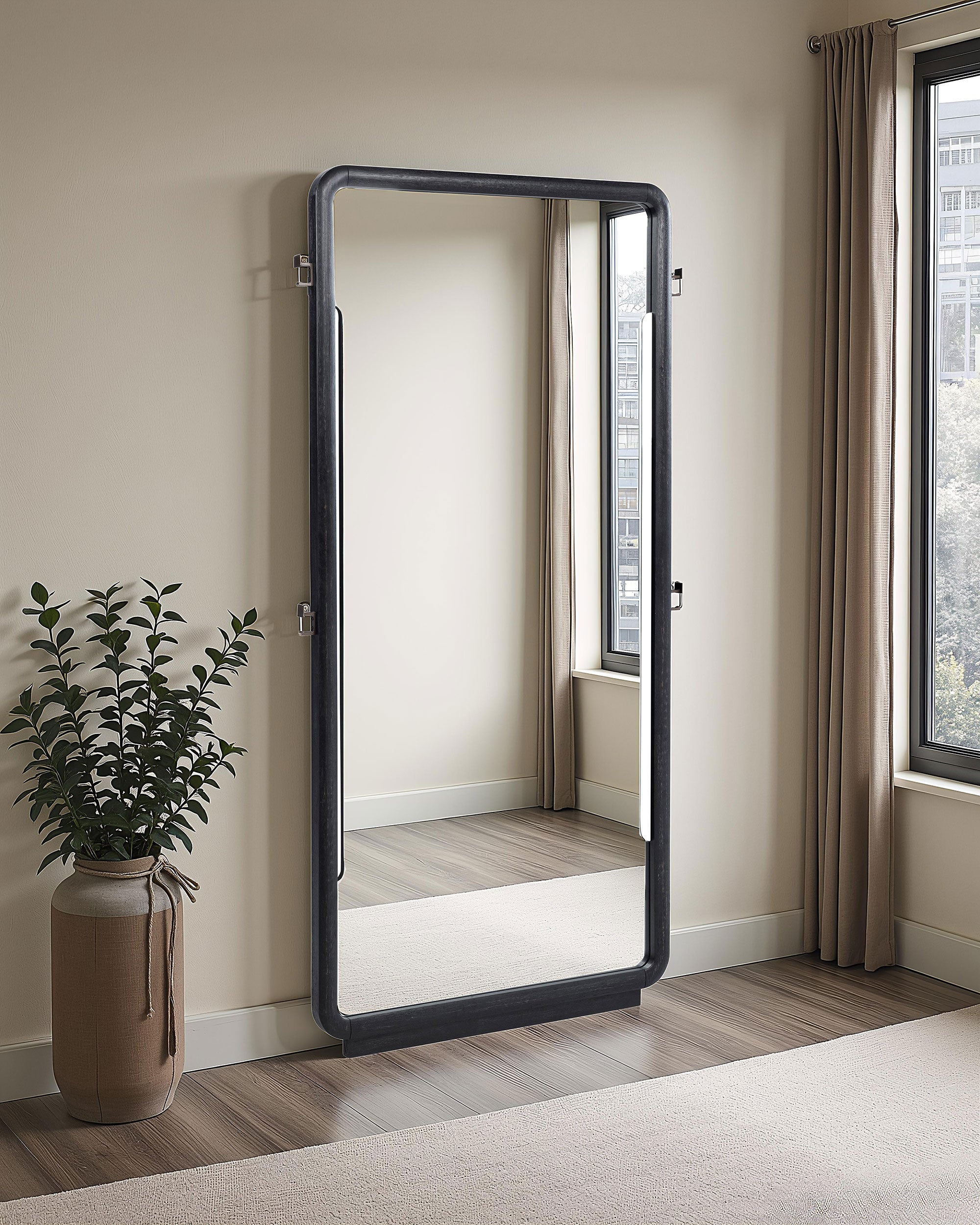 Leandro 76-inch Full Length Floor Mirror Burnished Black-