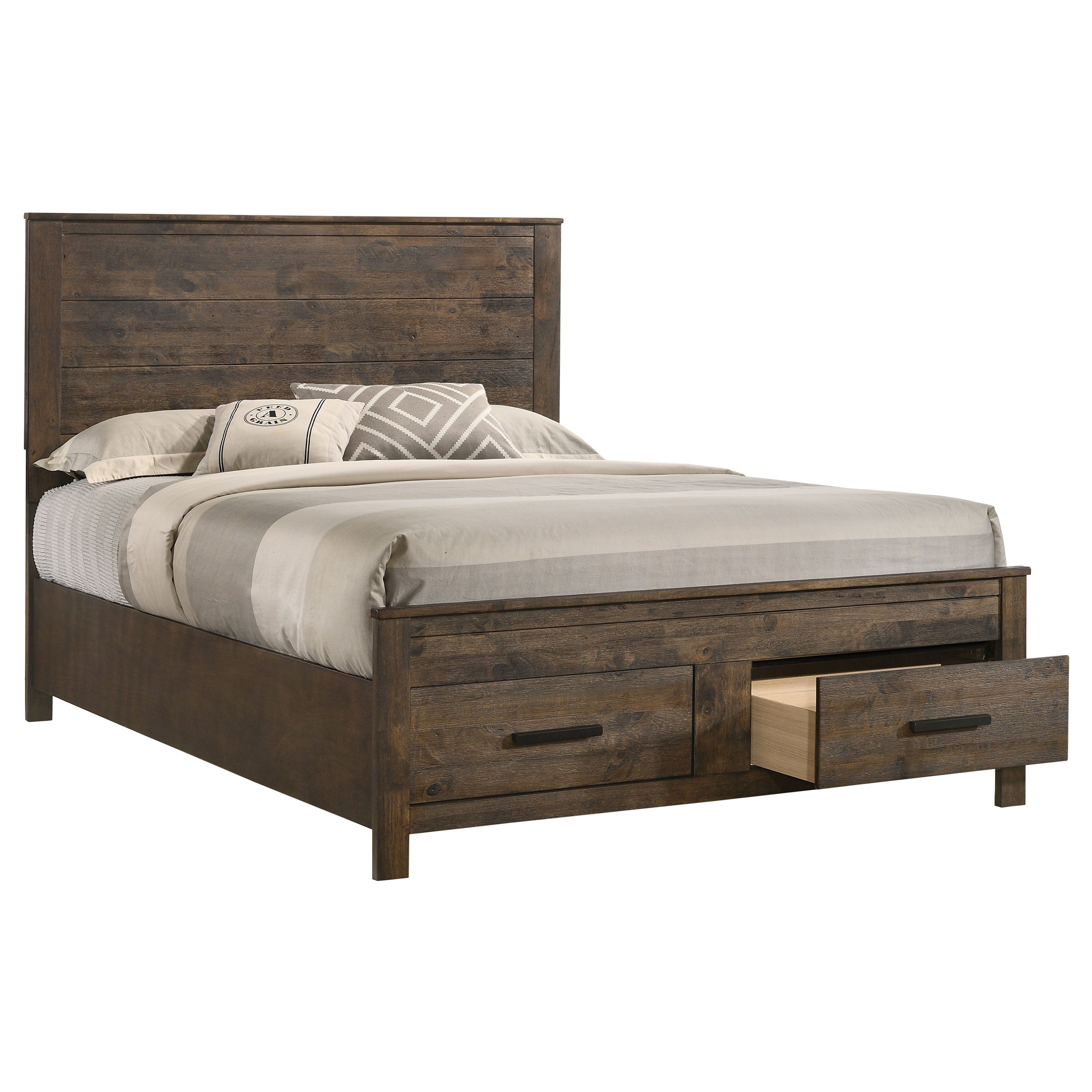 Woodmont Wood Queen Storage Panel Bed Rustic Golden Brown-CoasterEveryday
