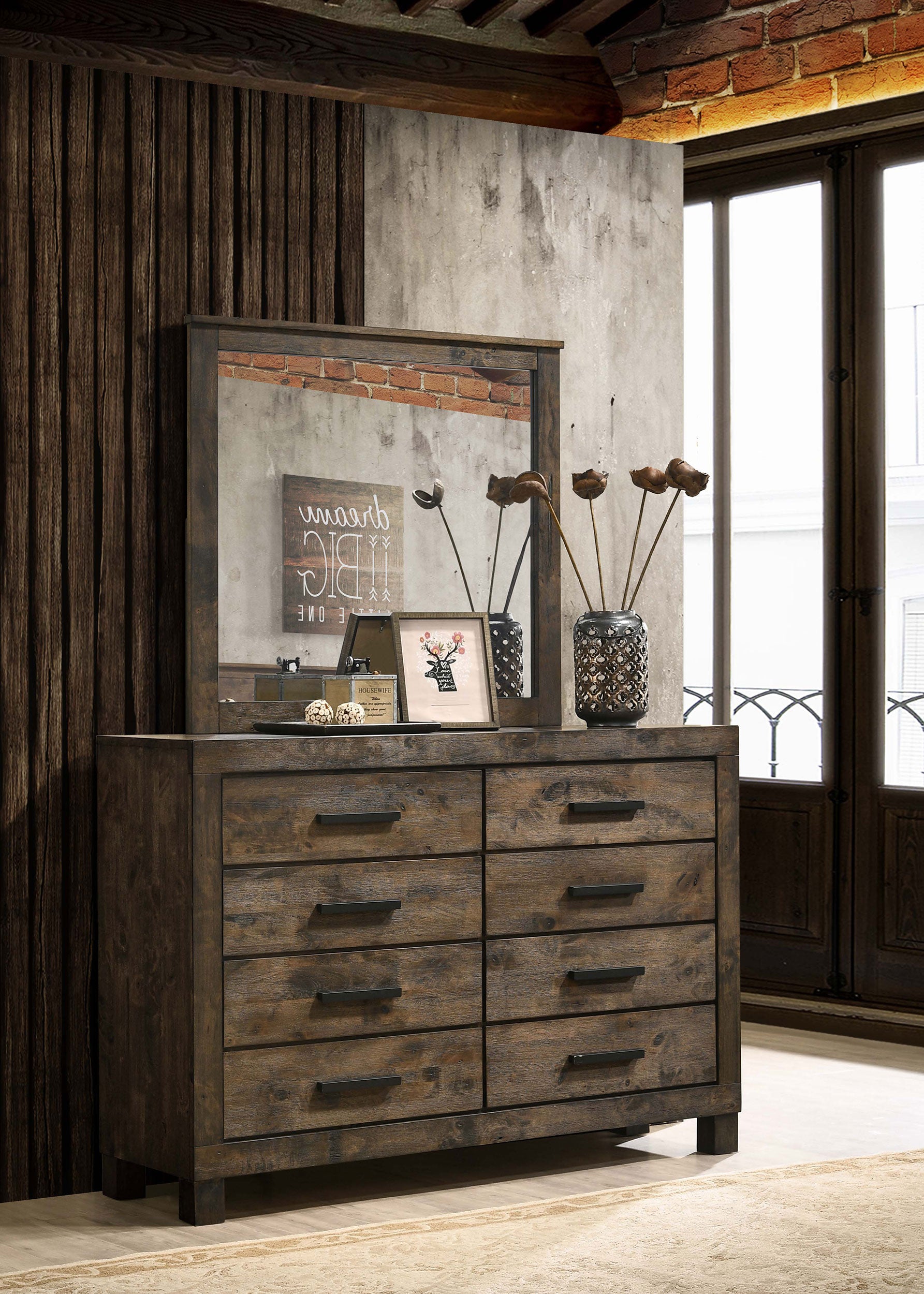 Woodmont 8-drawer Dresser with Mirror Rustic Golden Brown-CoasterEveryday