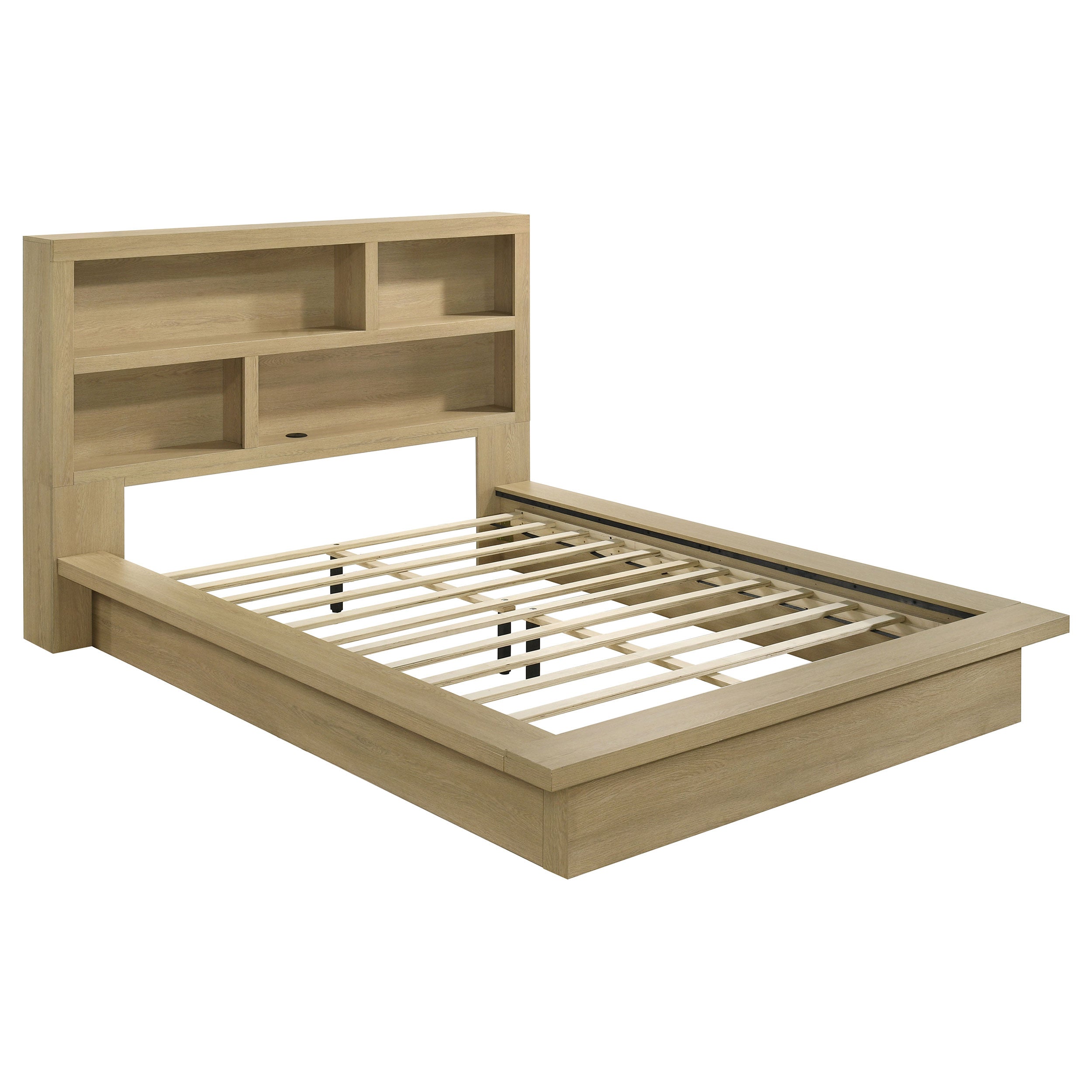 Hendricks Queen Bookcase Headboard Platform Bed Light Oak-