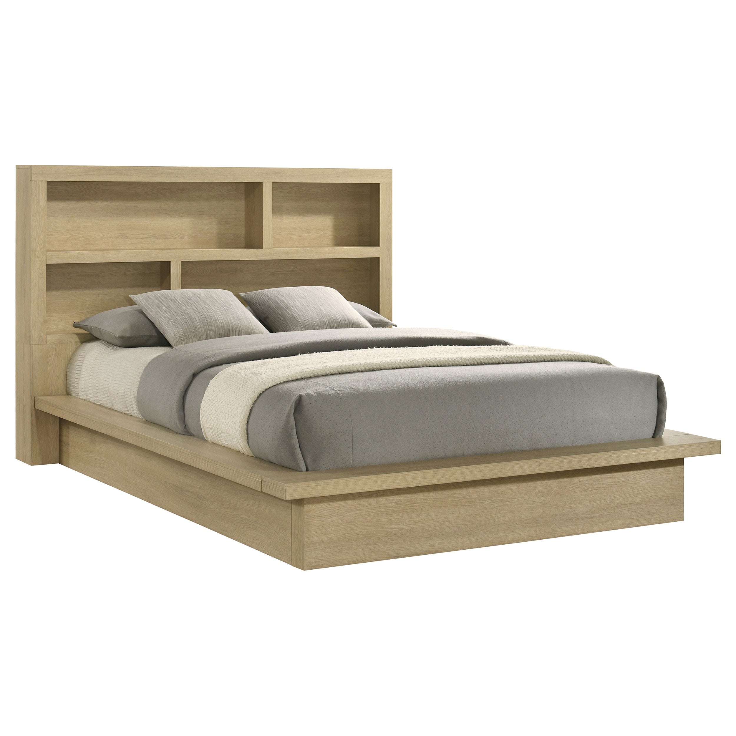 Hendricks Queen Bookcase Headboard Platform Bed Light Oak-