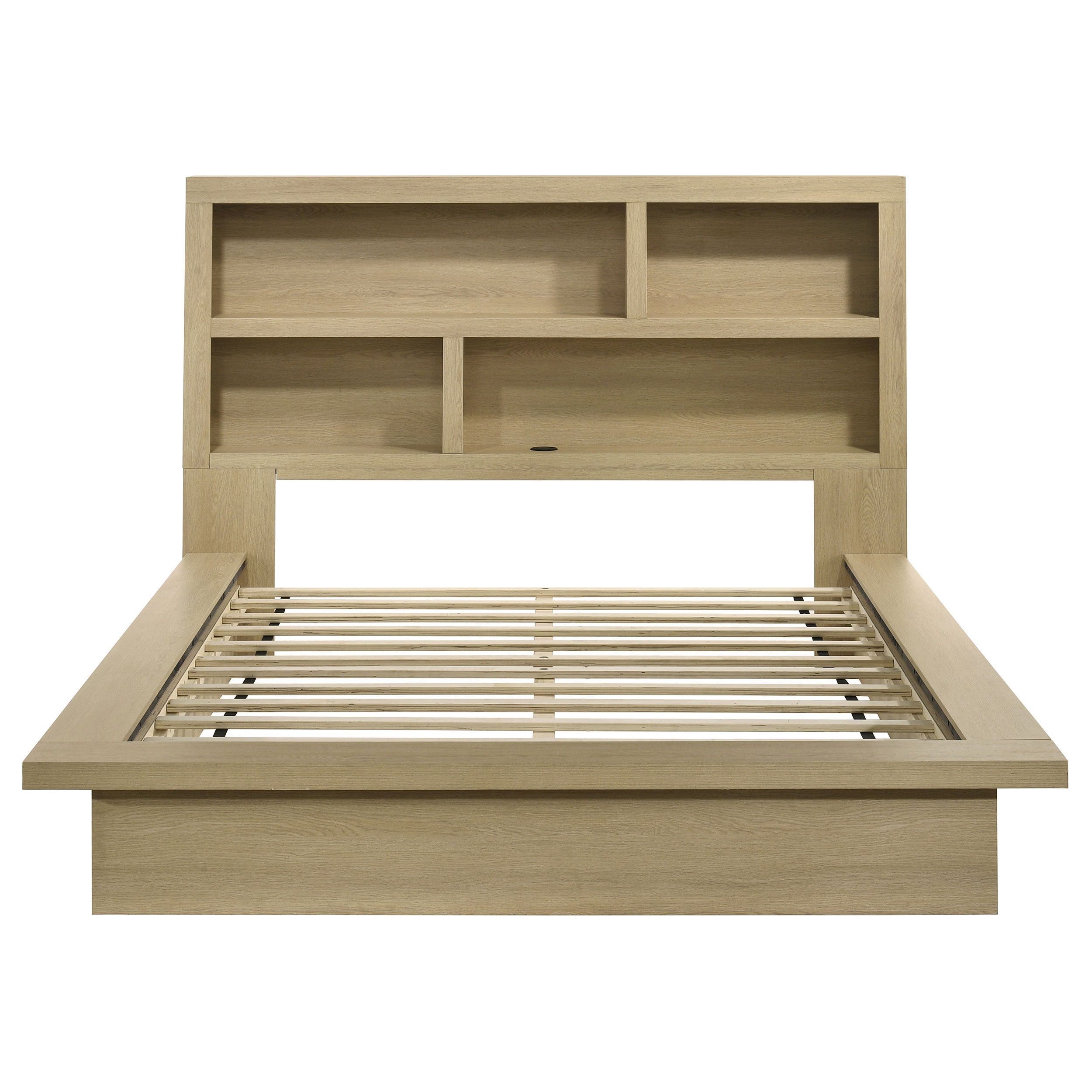 Hendricks Queen Bookcase Headboard Platform Bed Light Oak-