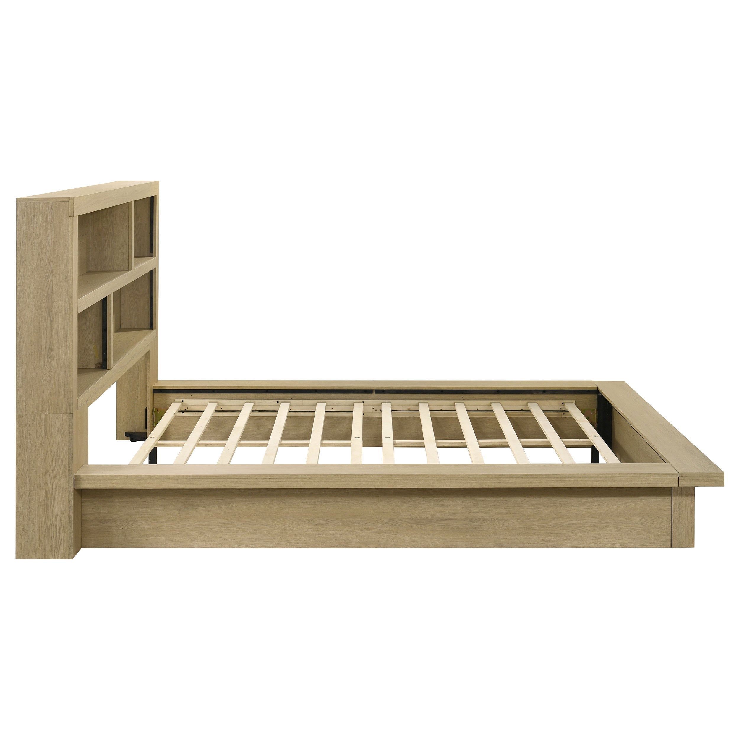 Hendricks Queen Bookcase Headboard Platform Bed Light Oak-