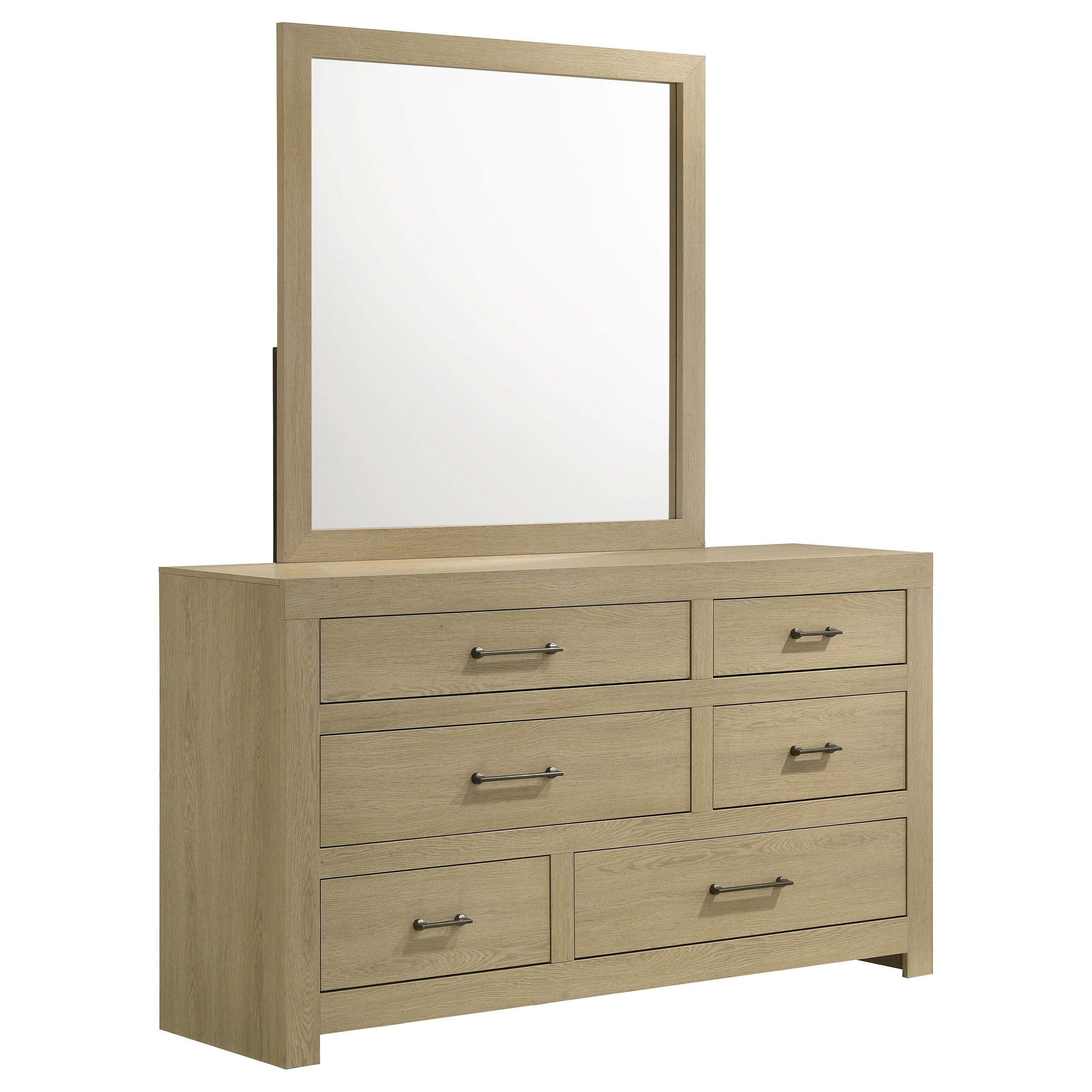 Hendricks 6-drawer Bedroom Dresser and Mirror Light Oak-