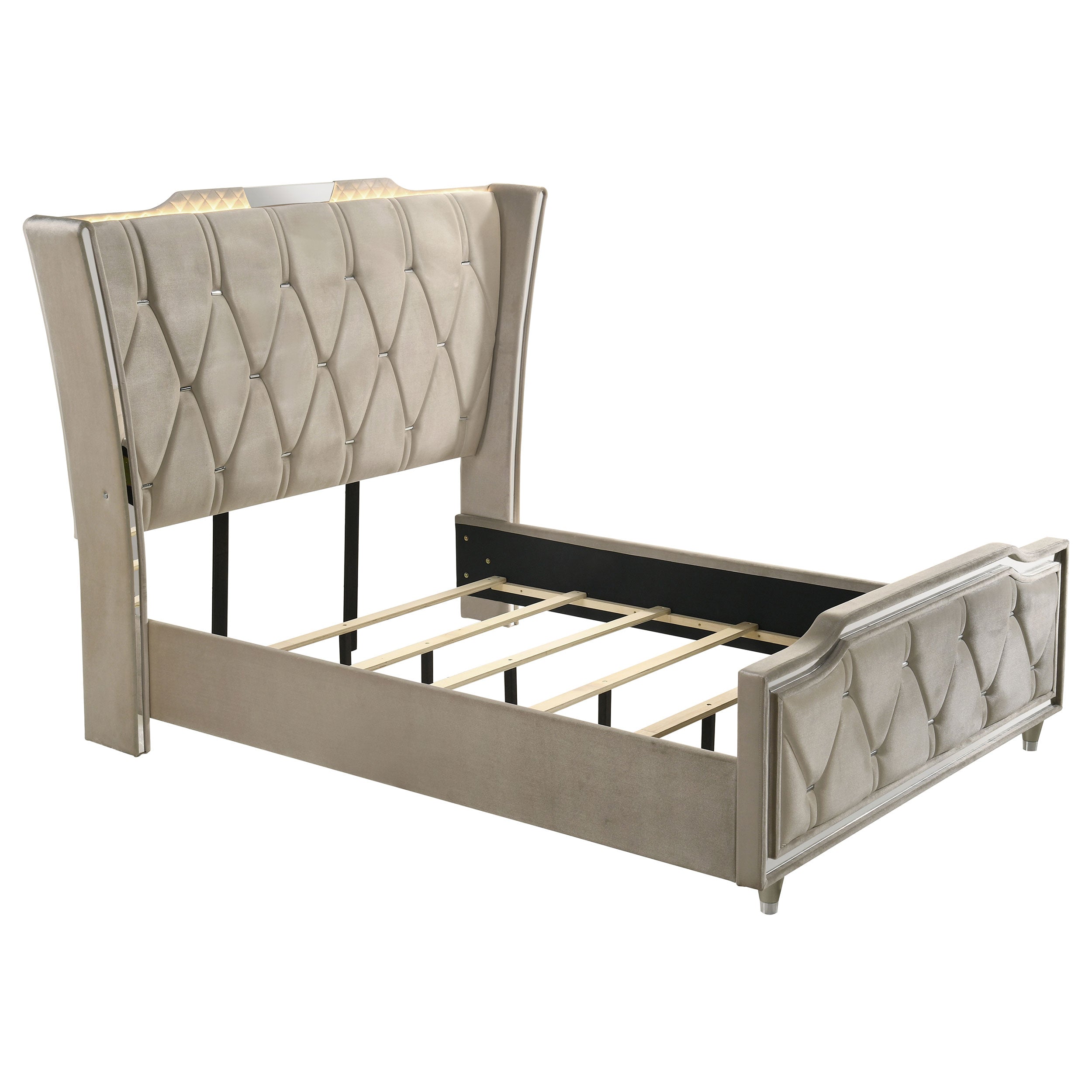 Lorient Queen LED Upholstered Wingback Bed Ivory and Camel-
