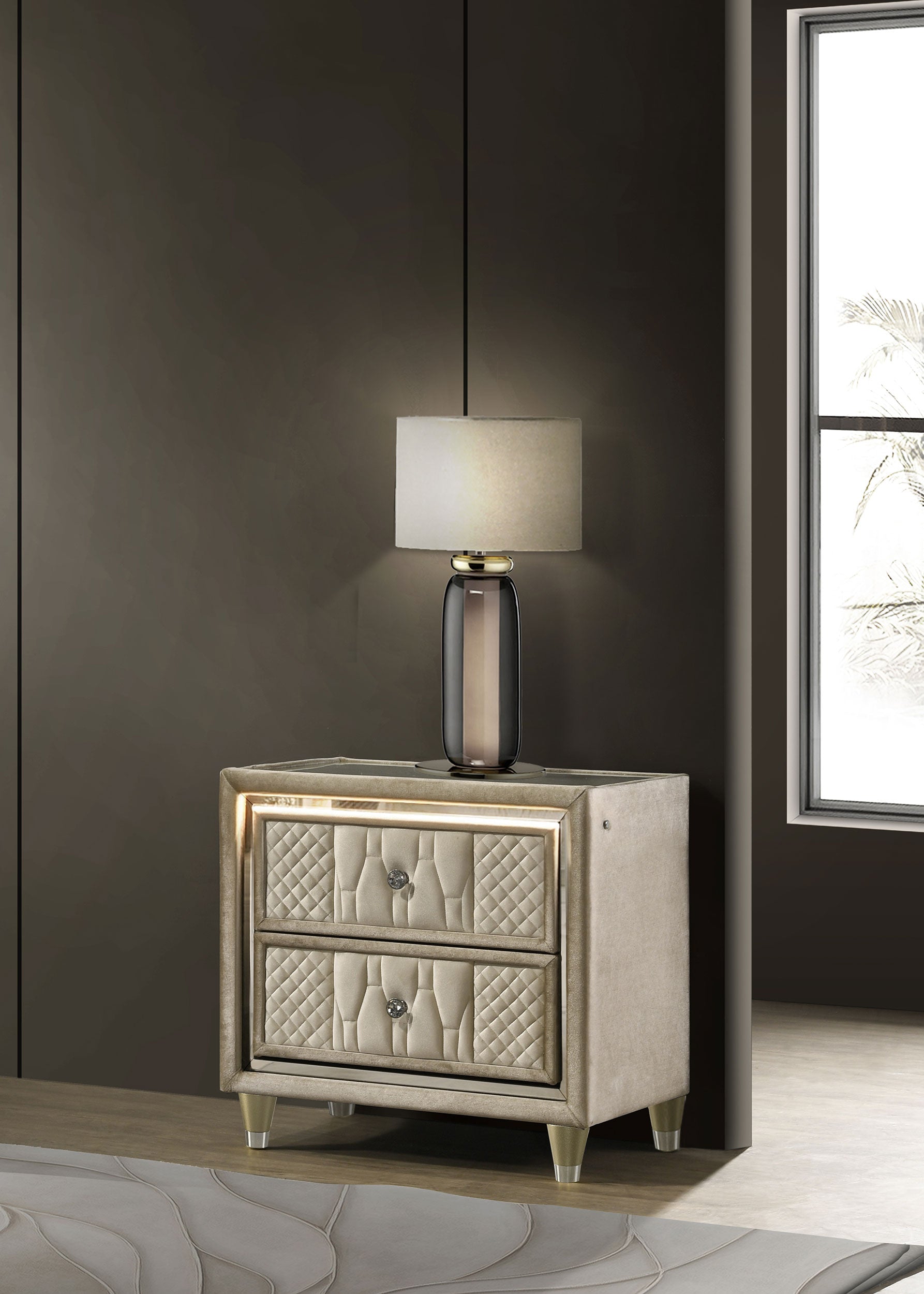 Lorient 2-drawer LED Nightstand with USB Ivory and Camel-