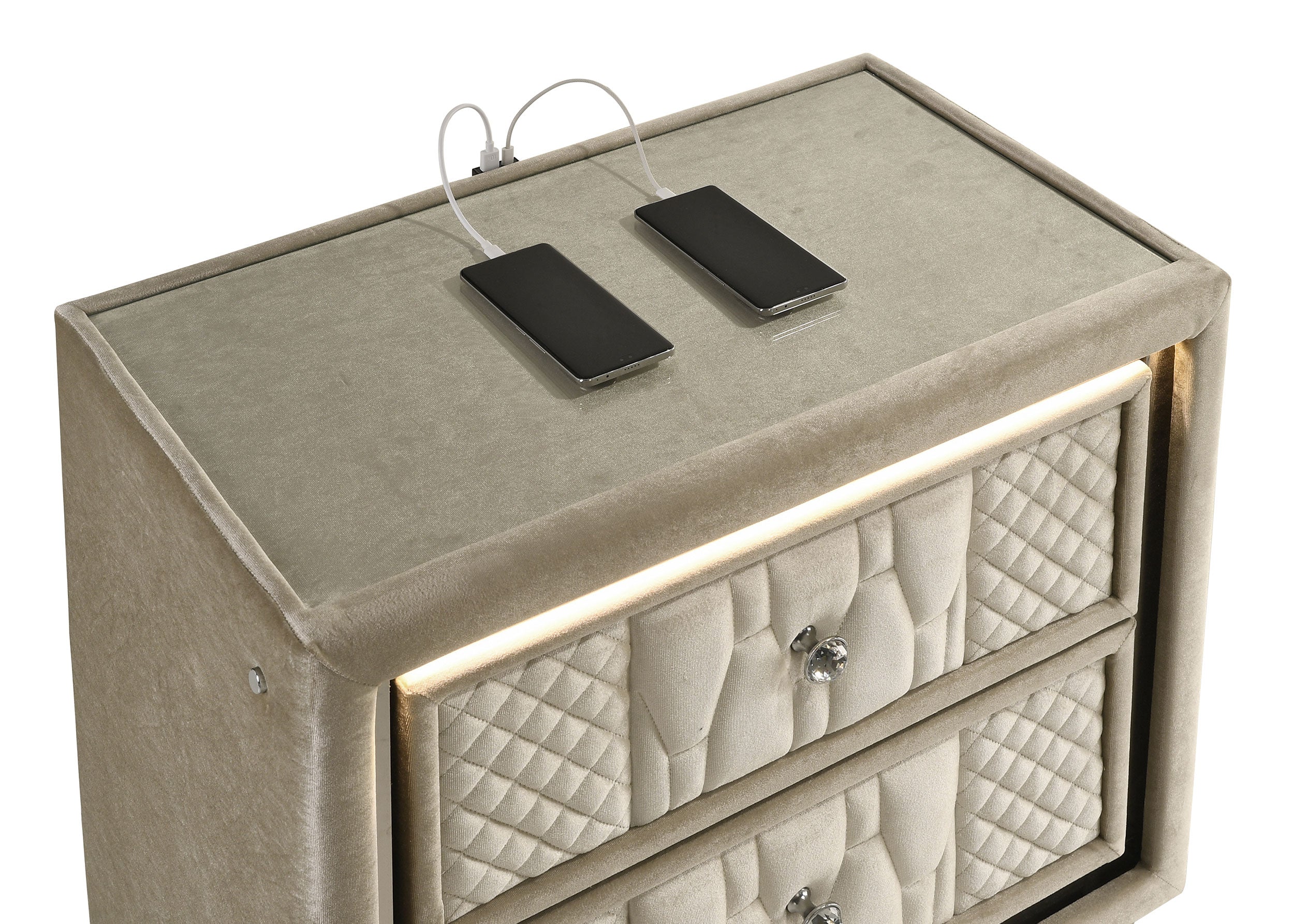 Lorient 2-drawer LED Nightstand with USB Ivory and Camel-