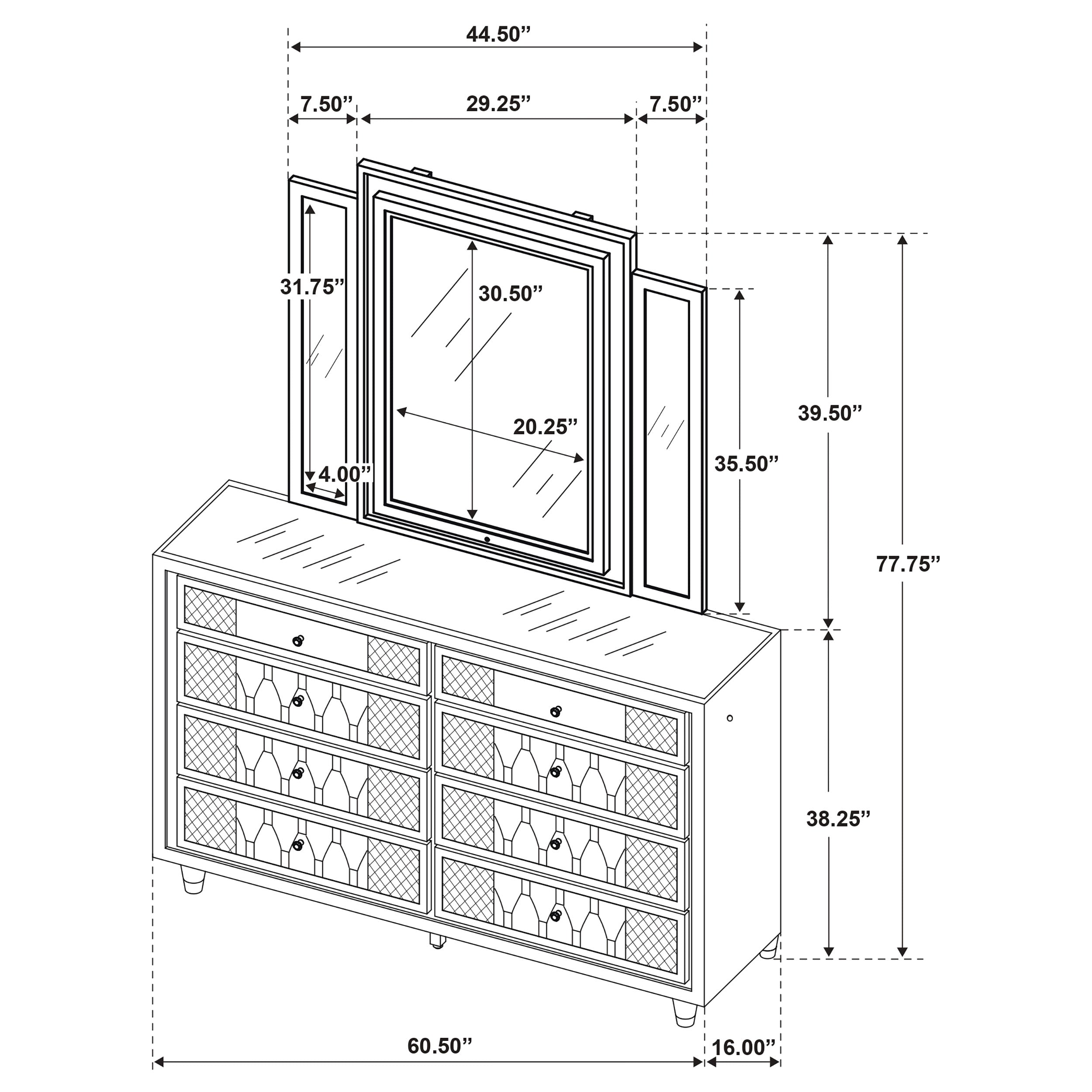 Lorient 8-drawer LED Dresser with Mirror Ivory and Camel-
