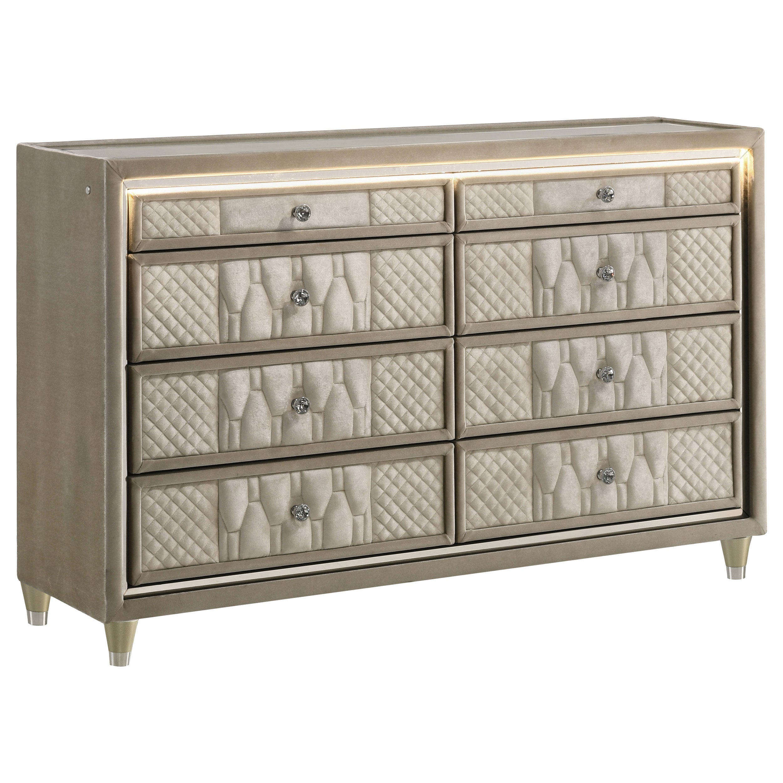 Lorient 8-drawer LED Bedroom Dresser Cabinet Ivory and Camel-