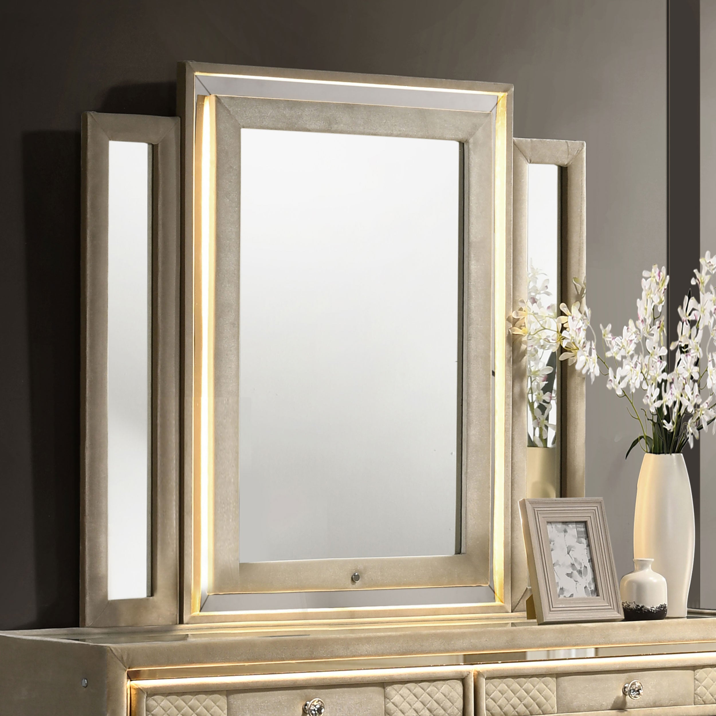 Lorient LED Dresser Mirror Ivory and Camel-