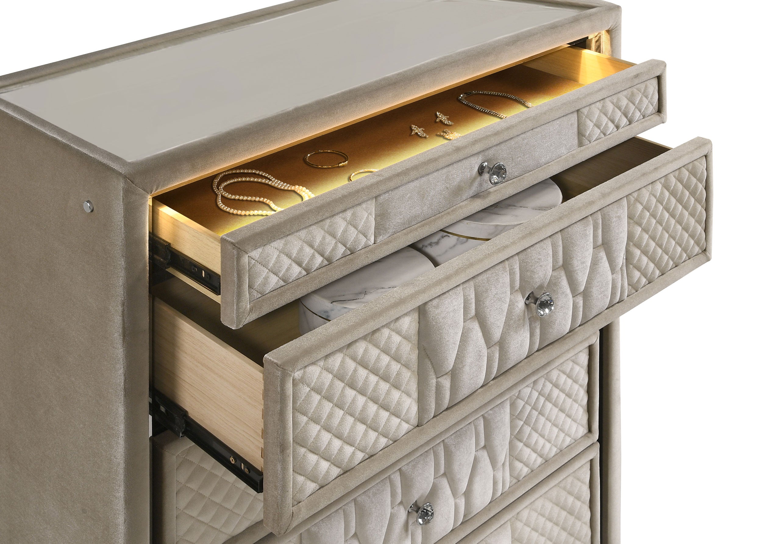Lorient 5-drawer LED Chest of Drawers Ivory and Camel-