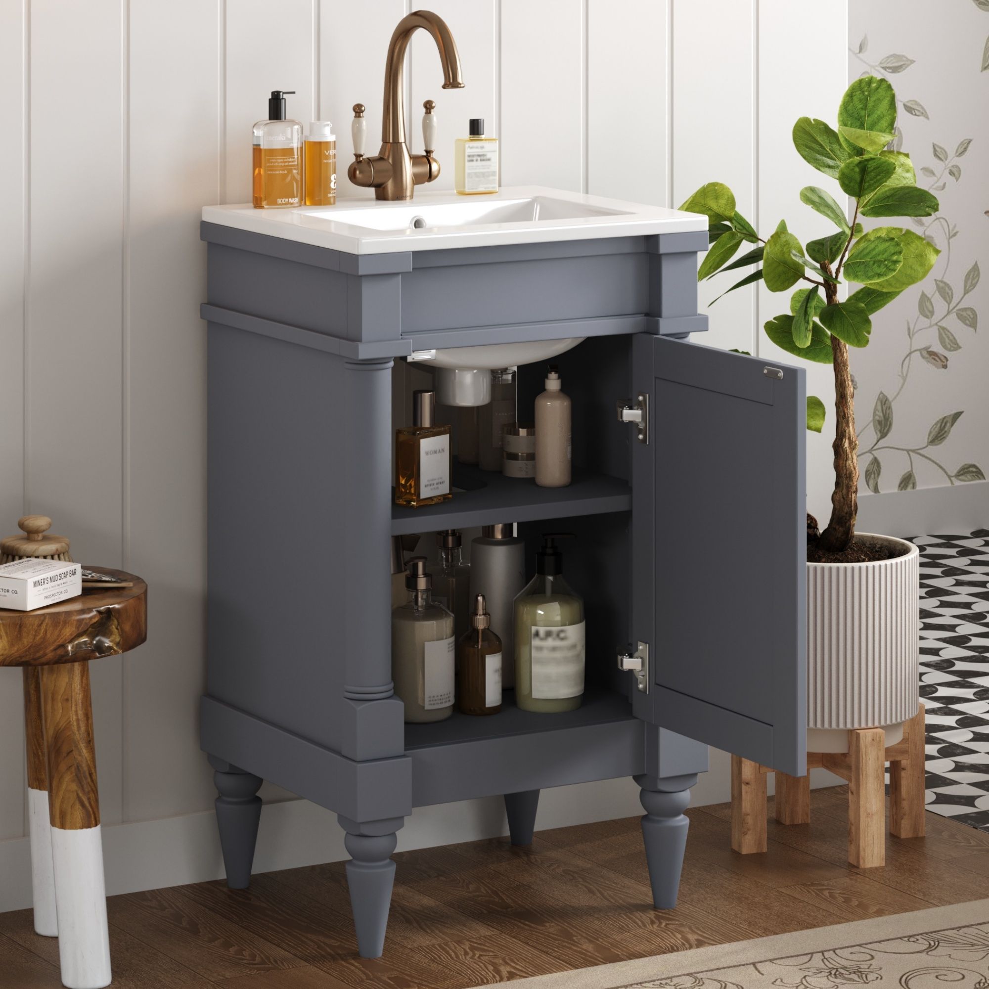 Bathroom Vanity With Sink, Storage Cabinet With Door, Drop In Sink, Compact Freestanding Design