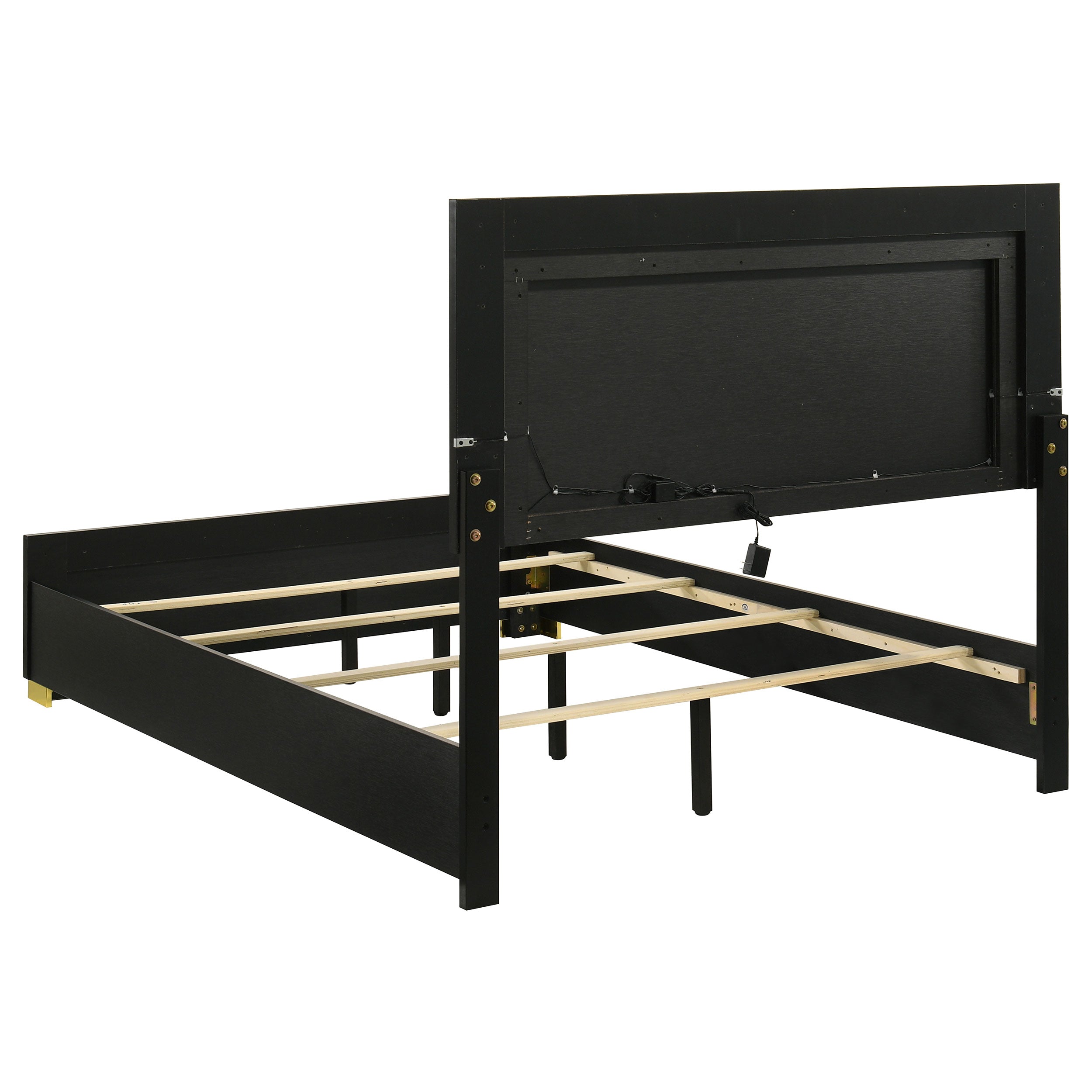 Marceline Wood Full LED Panel Bed Black-
