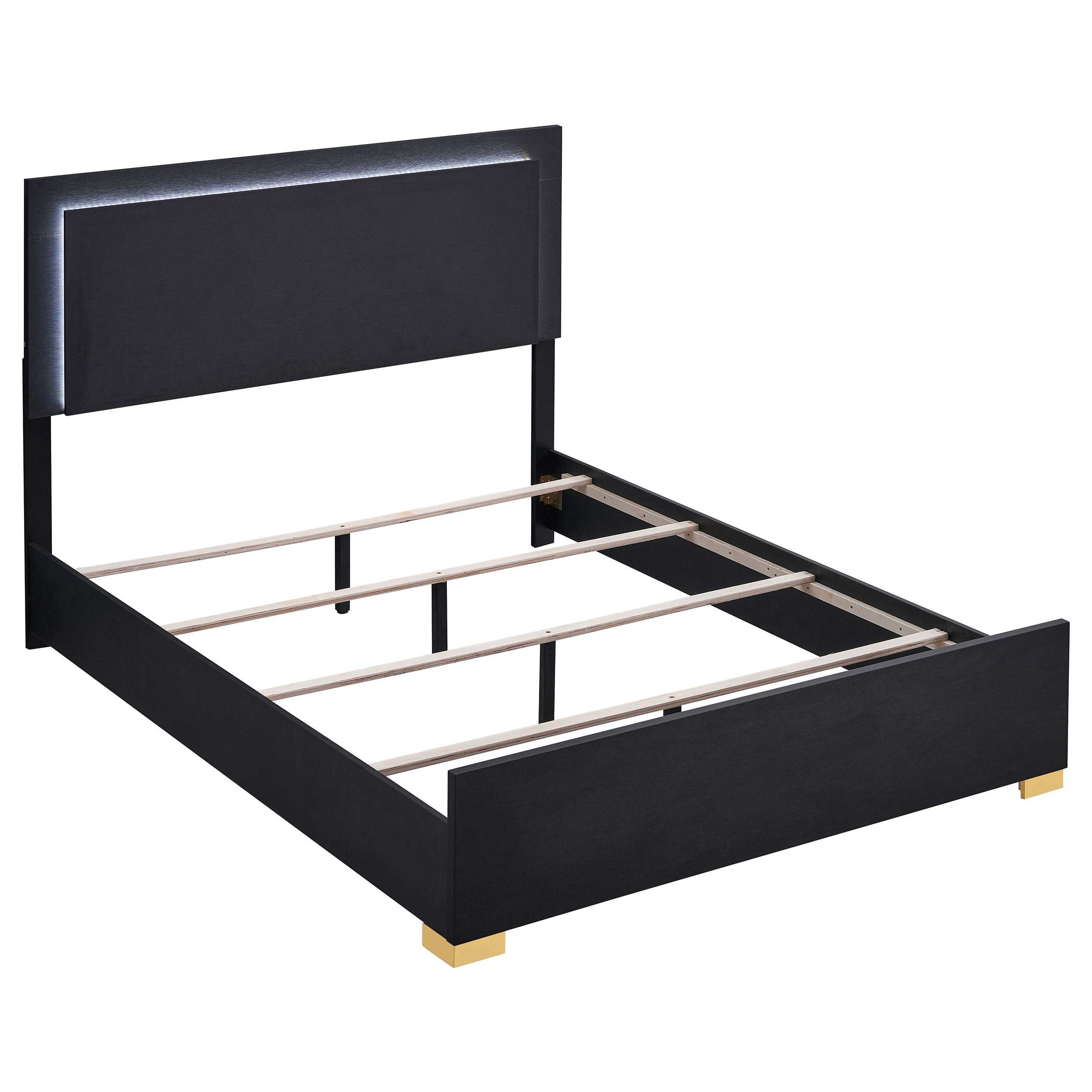 Marceline Wood Queen LED Panel Bed Black-