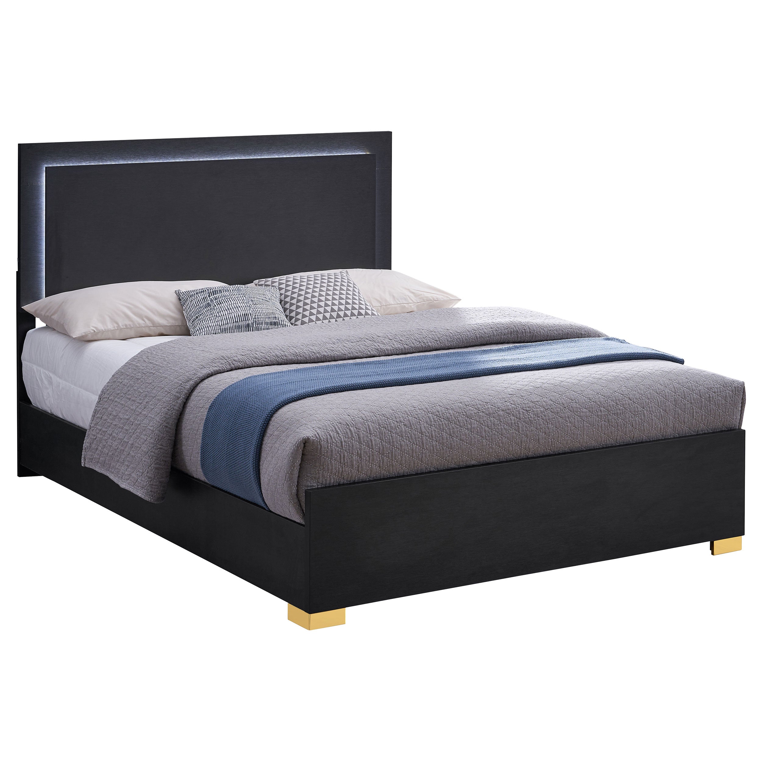 Marceline Wood Queen LED Panel Bed Black-