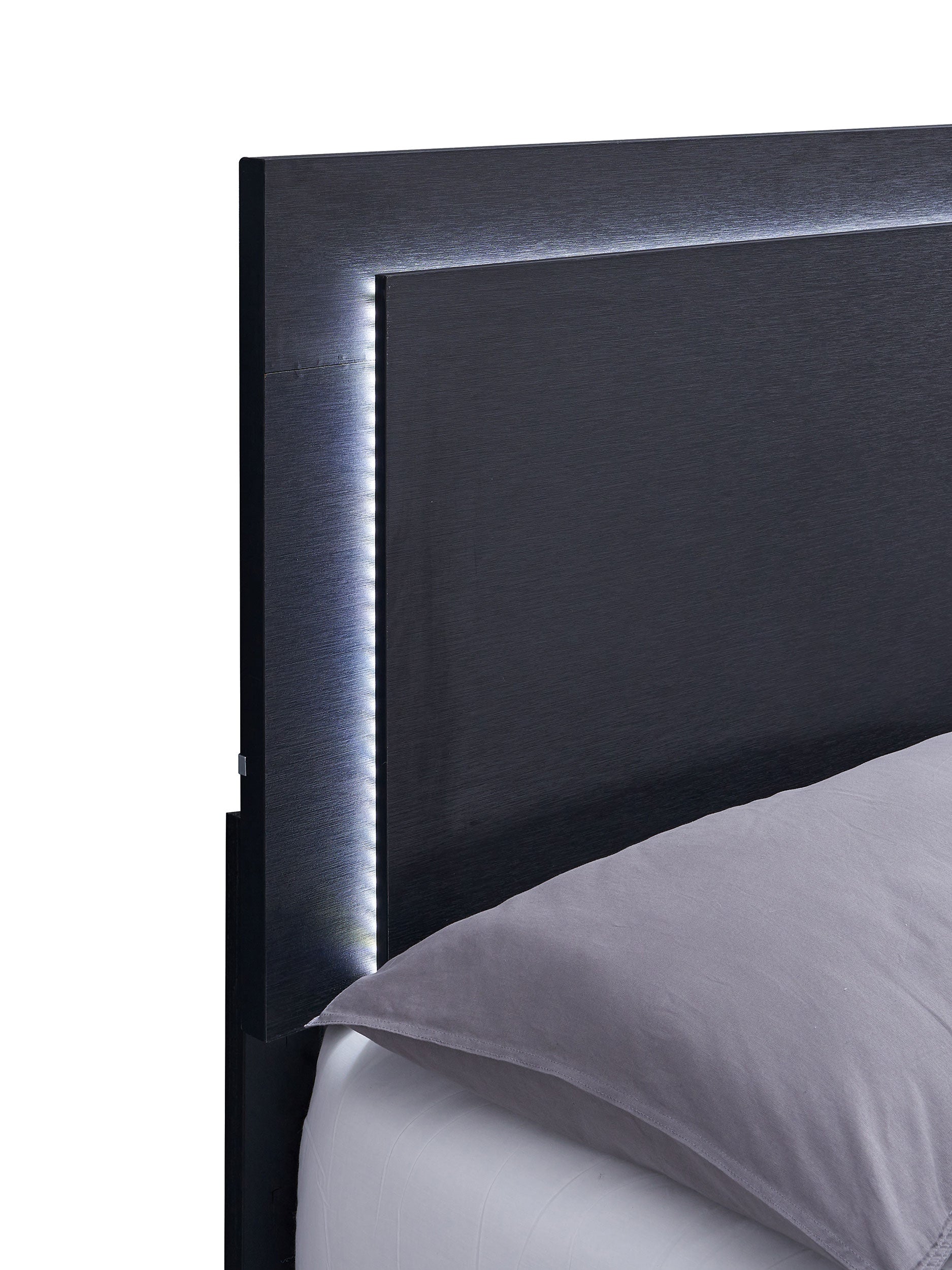 Marceline Wood Queen LED Panel Bed Black-