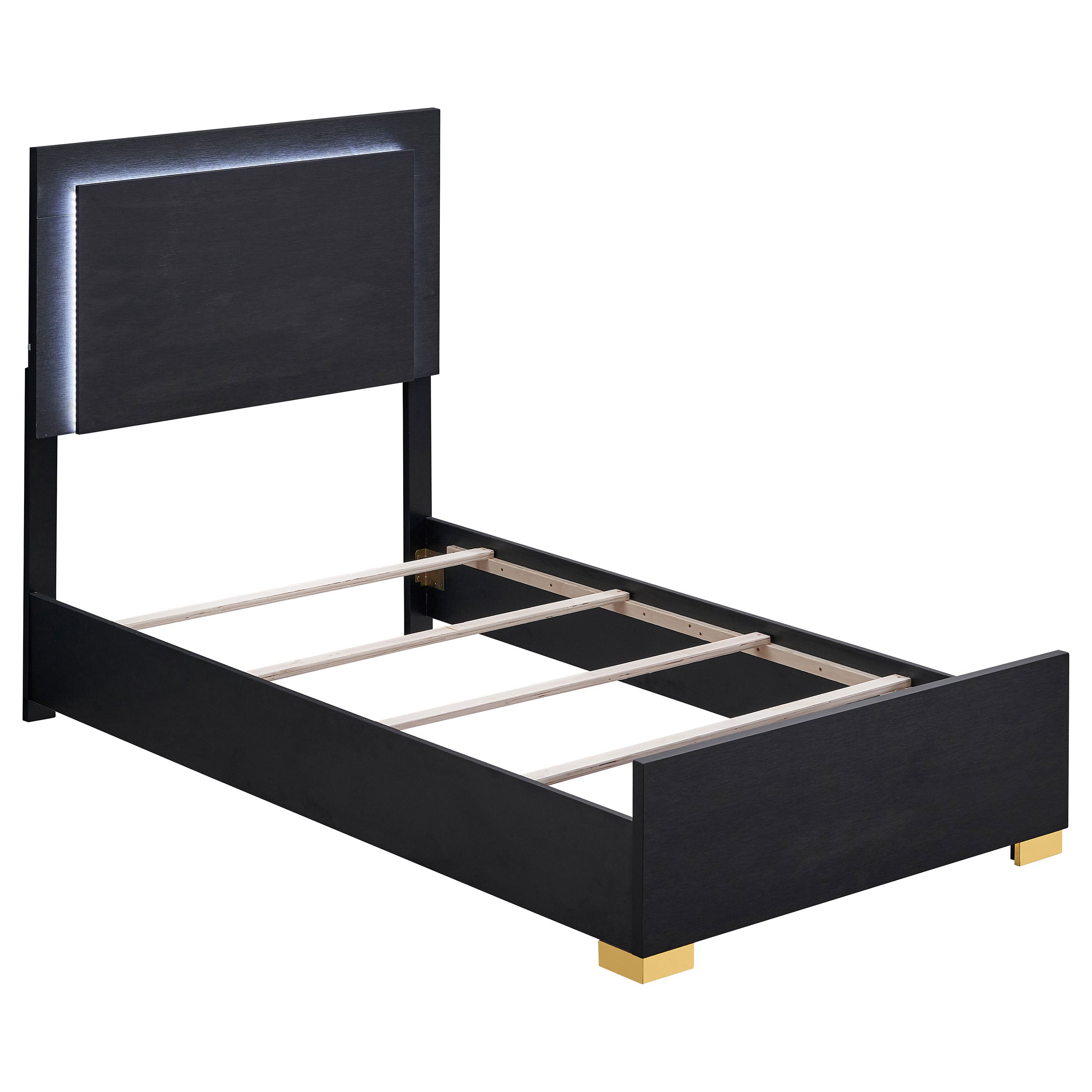 Marceline Wood Twin LED Panel Bed Black-