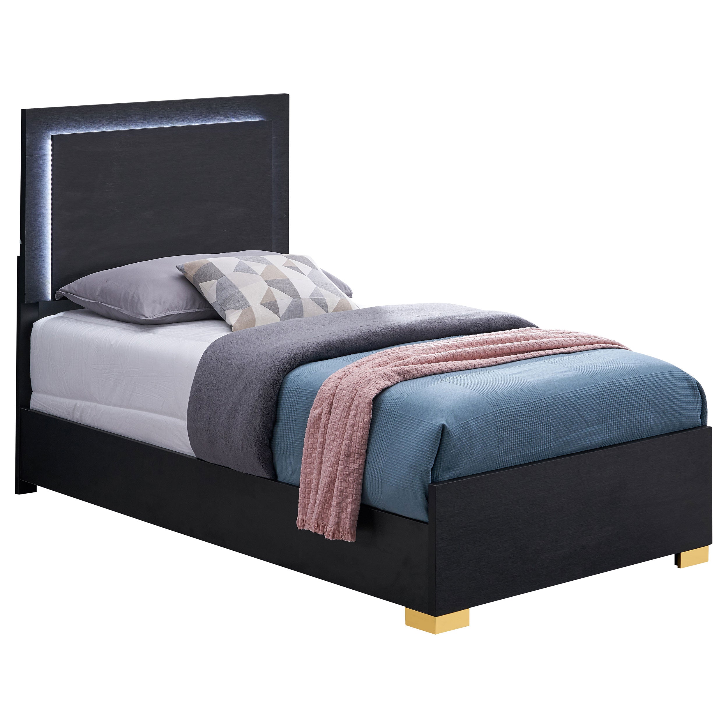 Marceline Wood Twin LED Panel Bed Black-