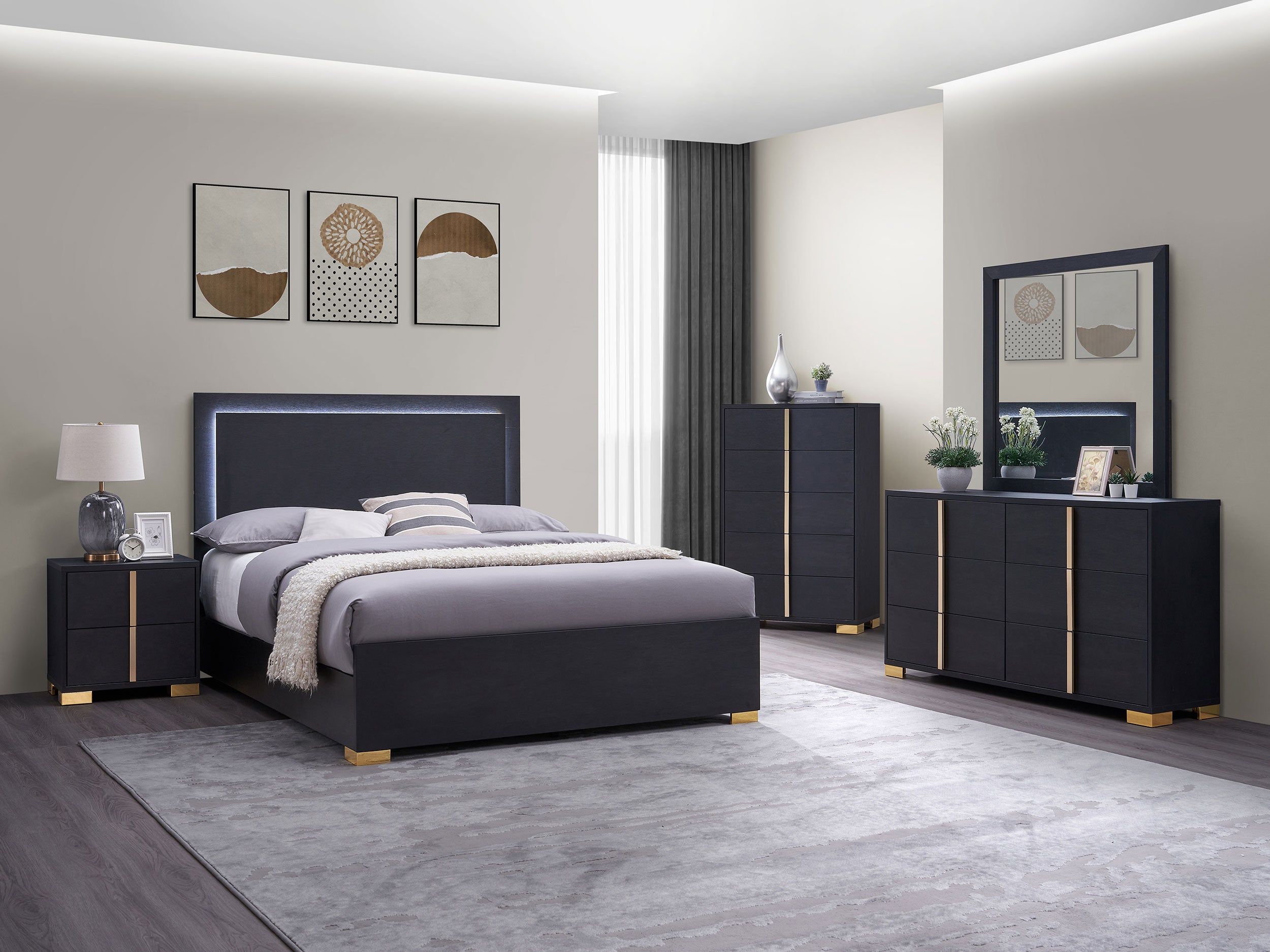 Marceline 6-drawer Dresser with Mirror Black-