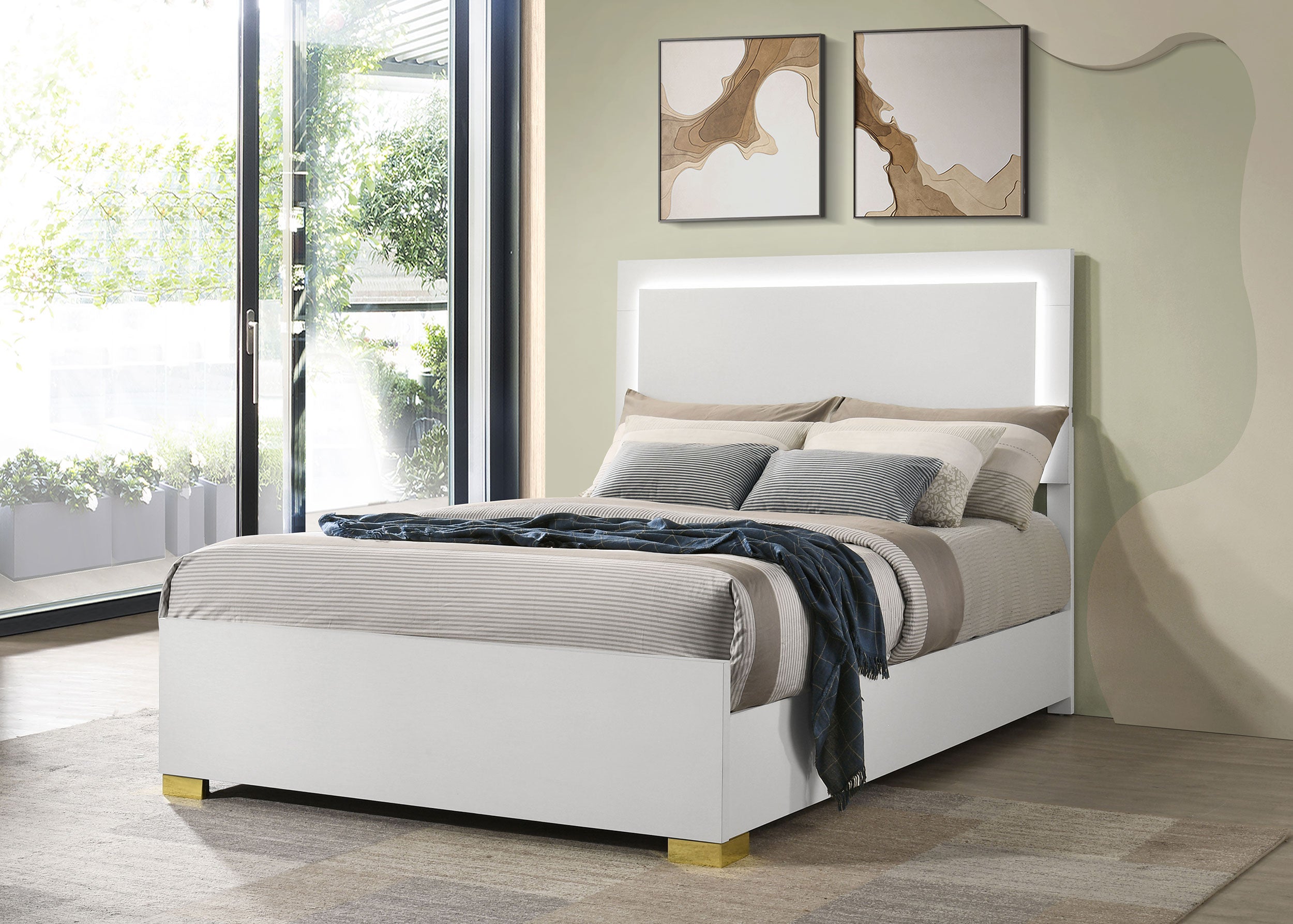 Marceline Wood Full LED Panel Bed White-