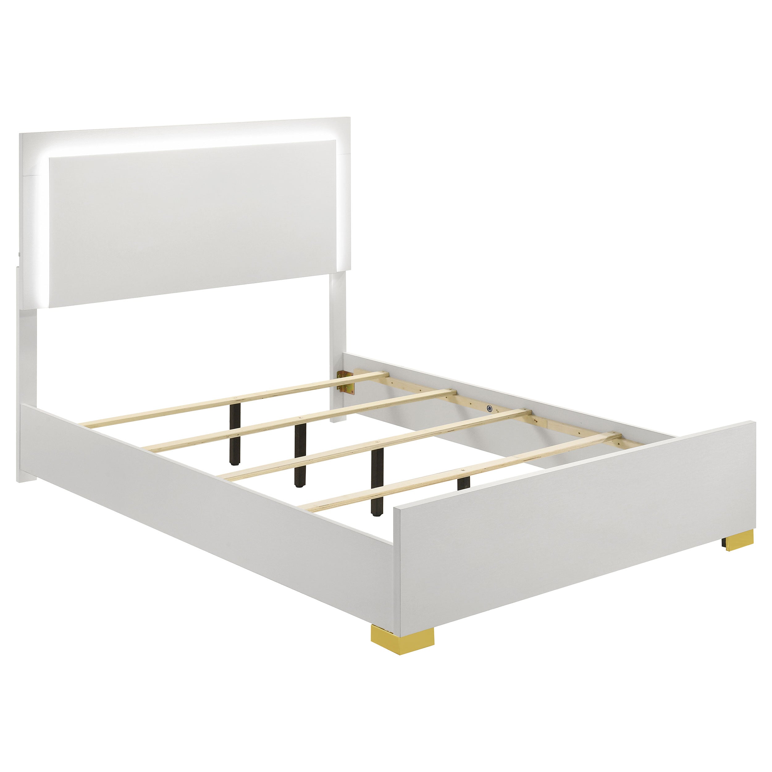 Marceline Wood Full LED Panel Bed White-