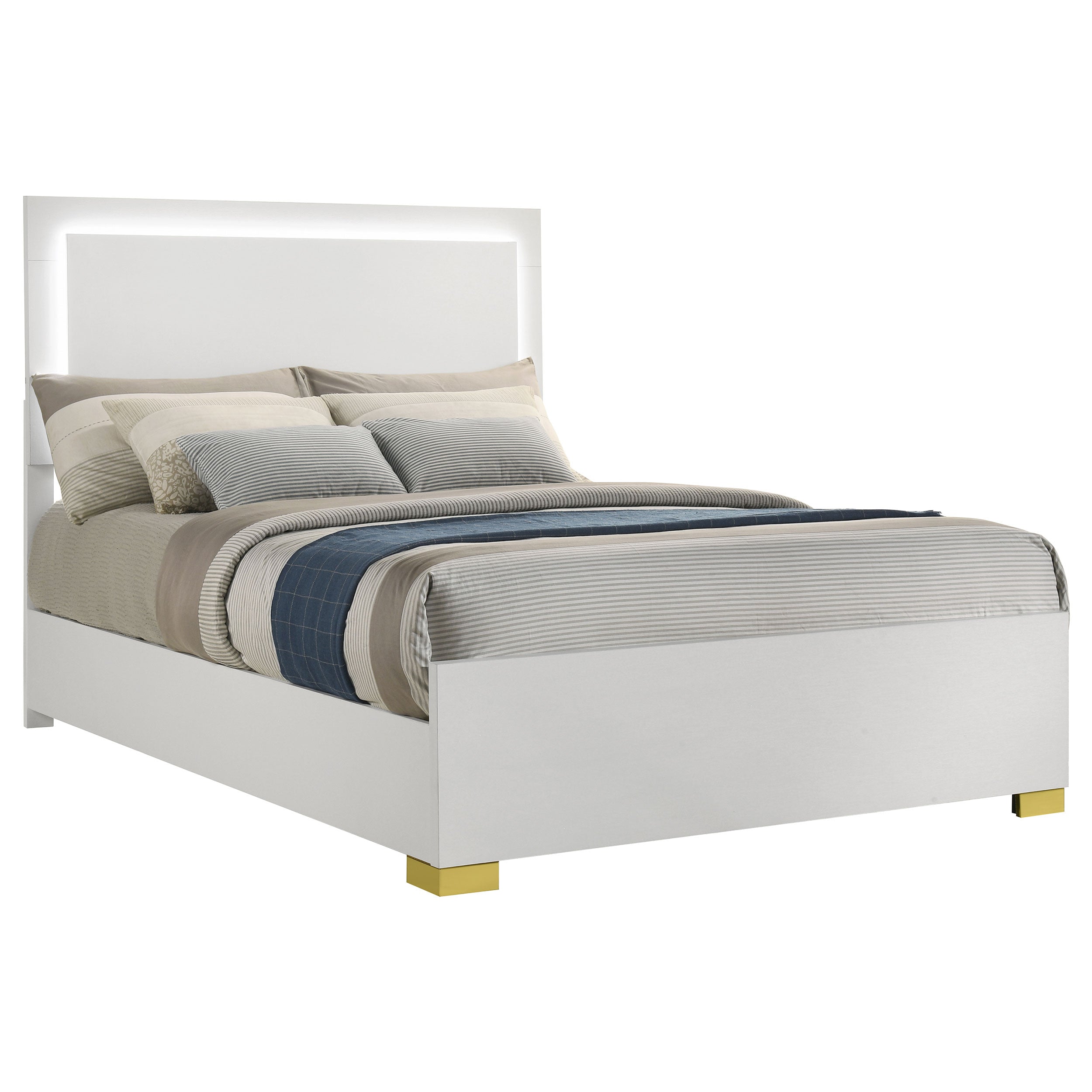 Marceline Wood Full LED Panel Bed White-