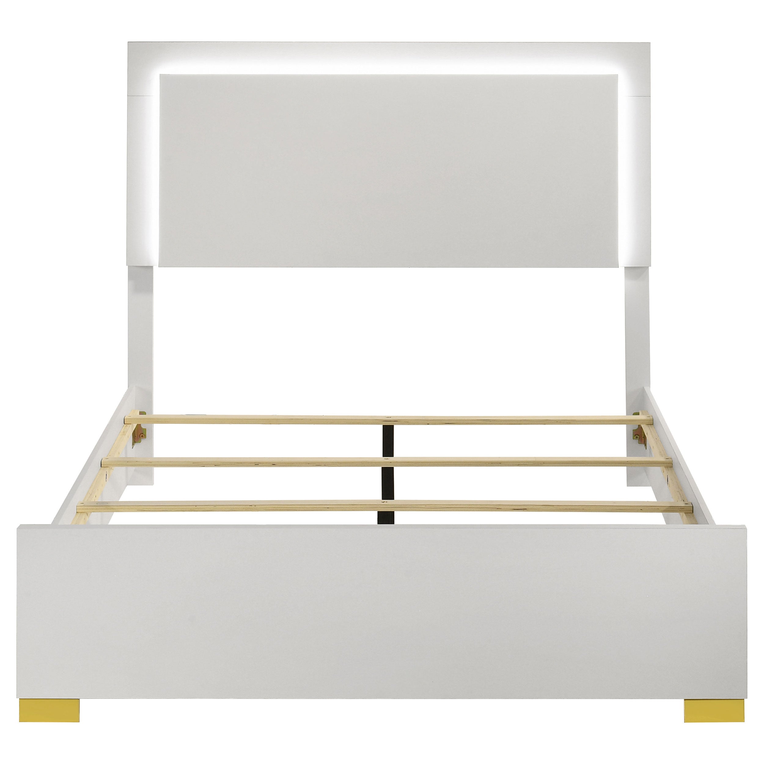 Marceline Wood Full LED Panel Bed White-