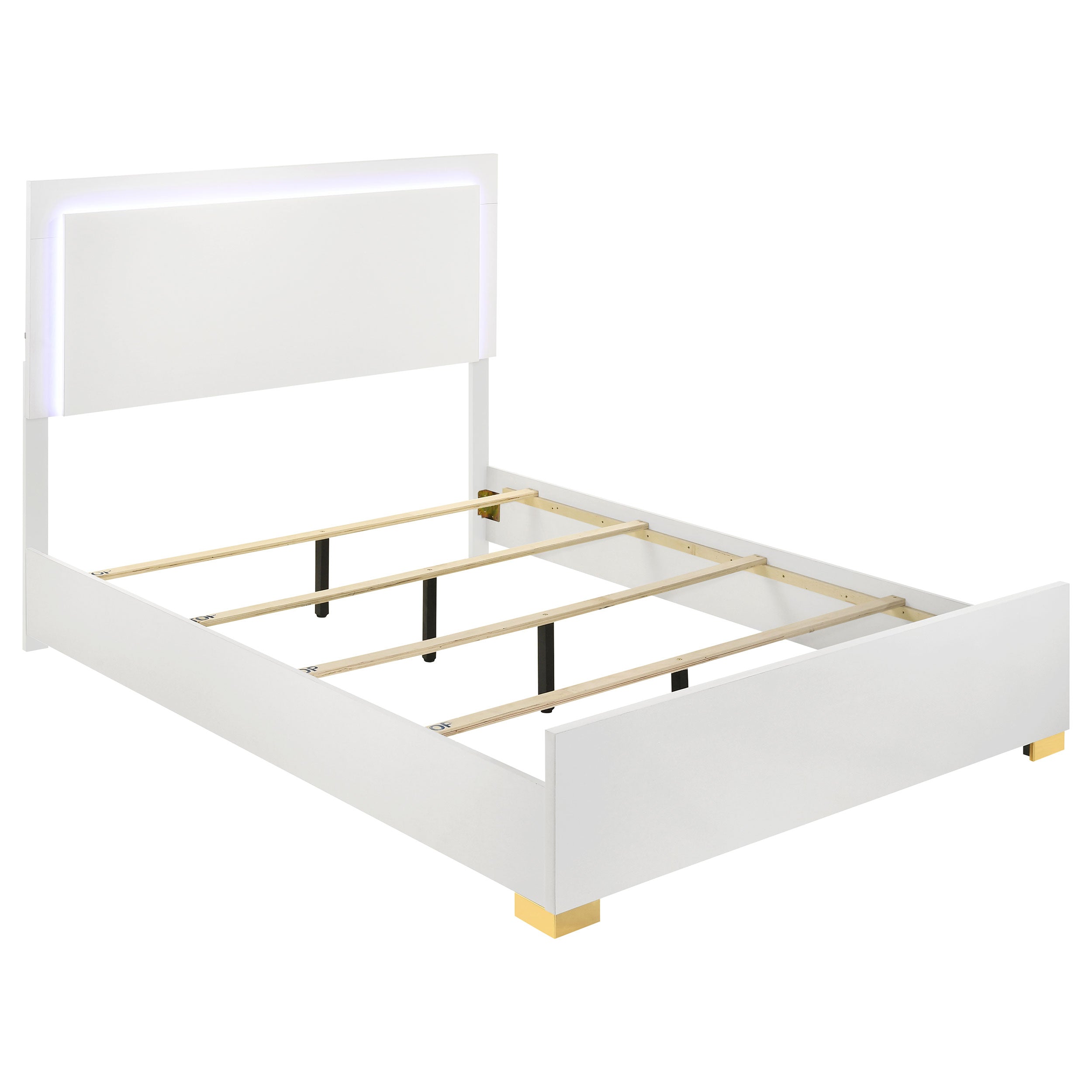 Marceline Wood Queen LED Panel Bed White-
