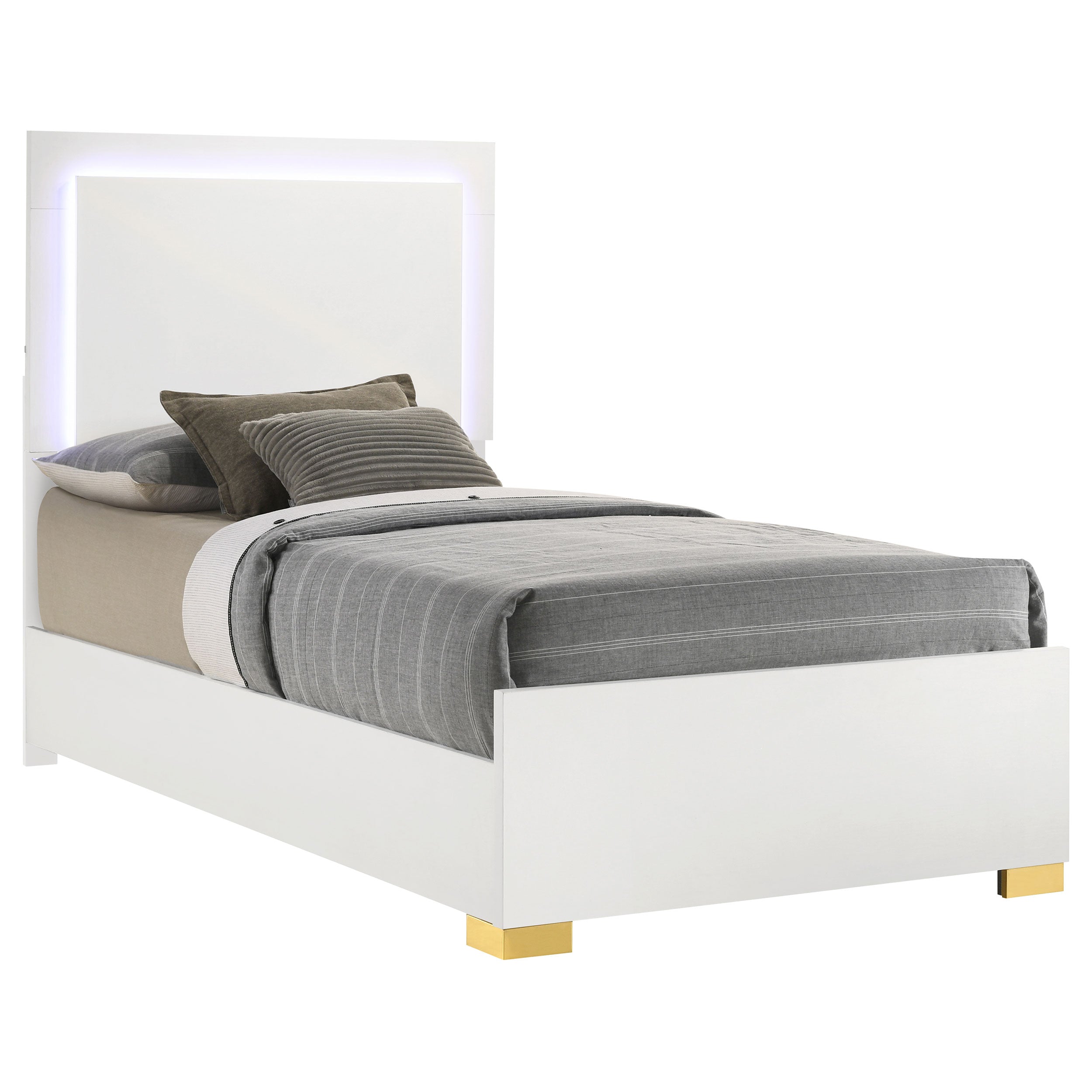 Marceline Wood Twin LED Panel Bed White-